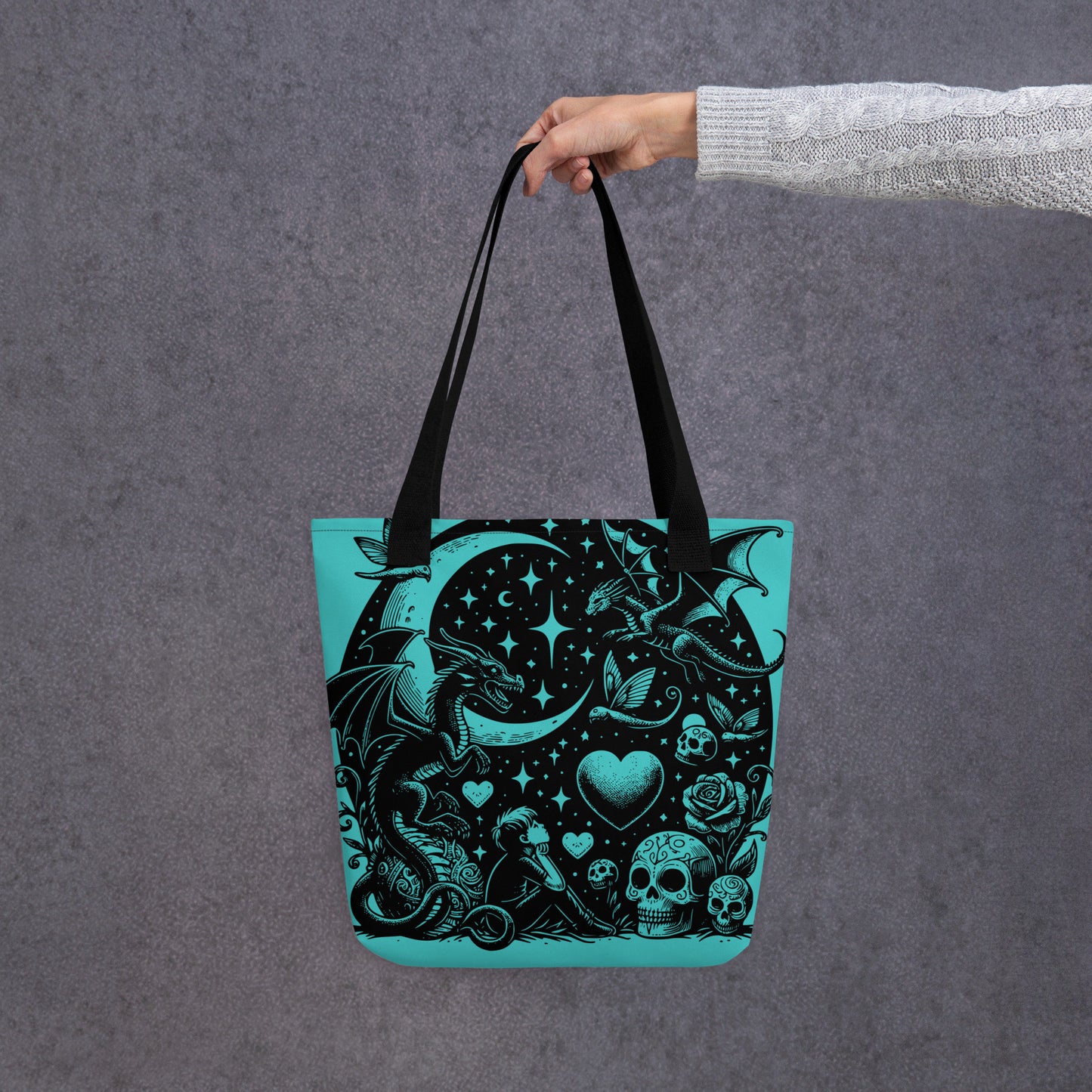 AQUA Gothic Grunge Pastel Goth Moon Gazer Tote Bag, Ventcore Darkcore Weird Stuff Dark Aesthetic Tote Bag