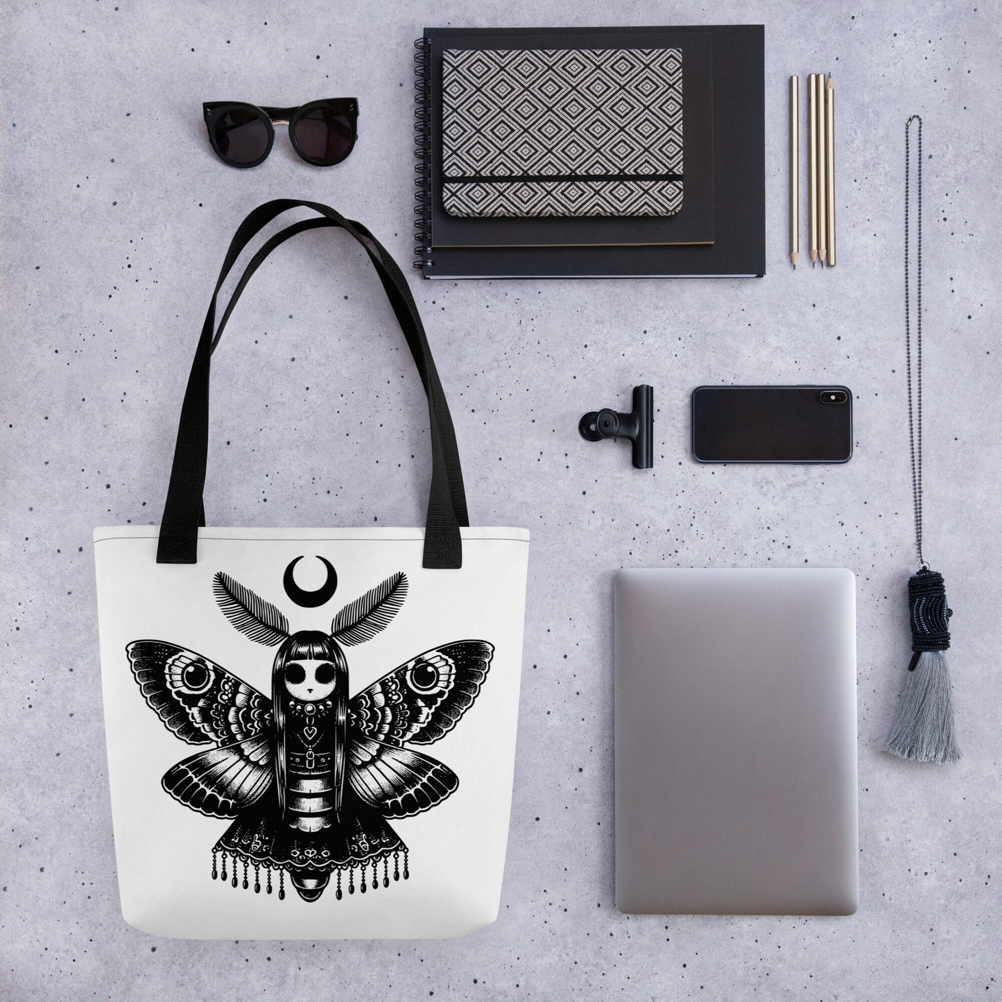 WHITE Gothic Grunge Pastel Goth Luna Moth Tote Bag, Dreamcore Ventcore Darkcore Weird Stuff Dark Aesthetic Tote Bag