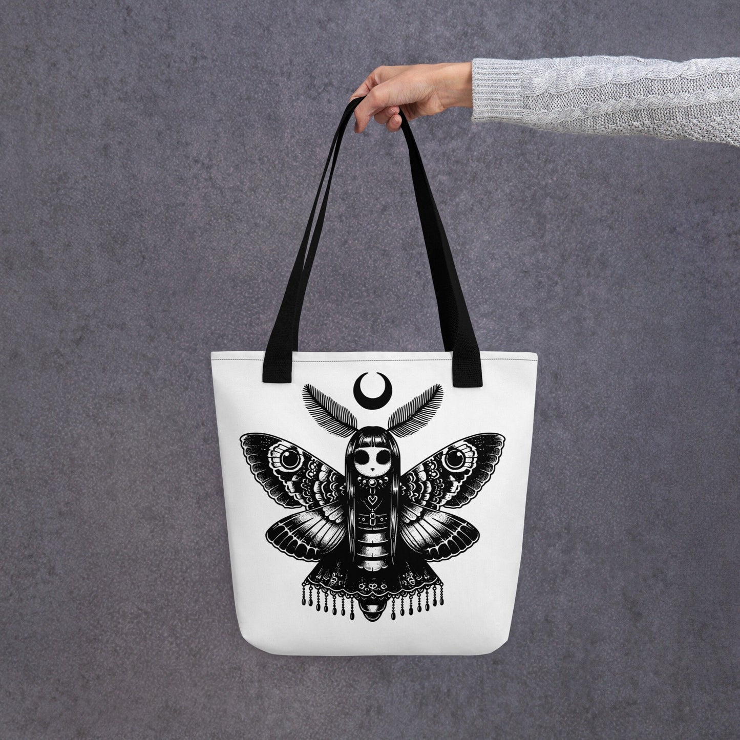WHITE Gothic Grunge Pastel Goth Luna Moth Tote Bag, Dreamcore Ventcore Darkcore Weird Stuff Dark Aesthetic Tote Bag