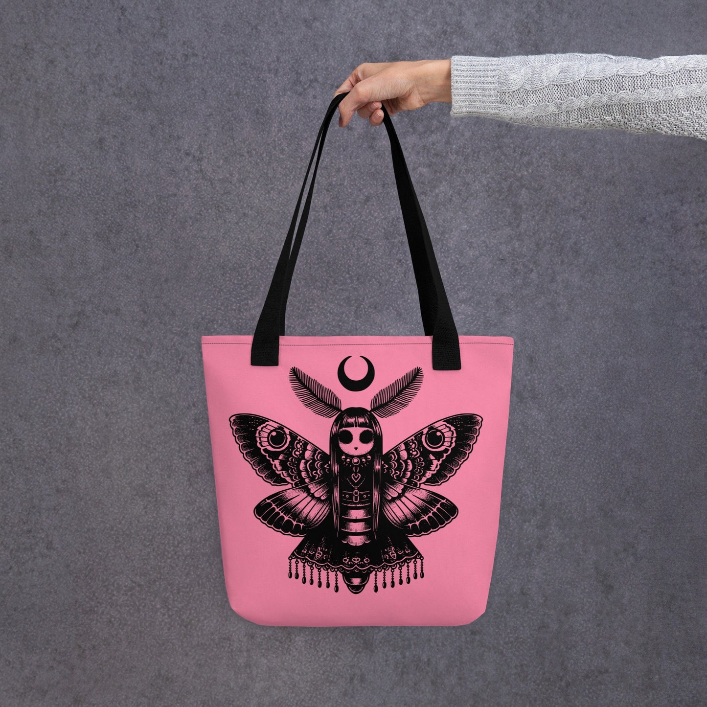 PINK Gothic Grunge Pastel Goth Luna Moth Tote Bag, Dreamcore Ventcore Darkcore Weird Stuff Dark Aesthetic Tote Bag
