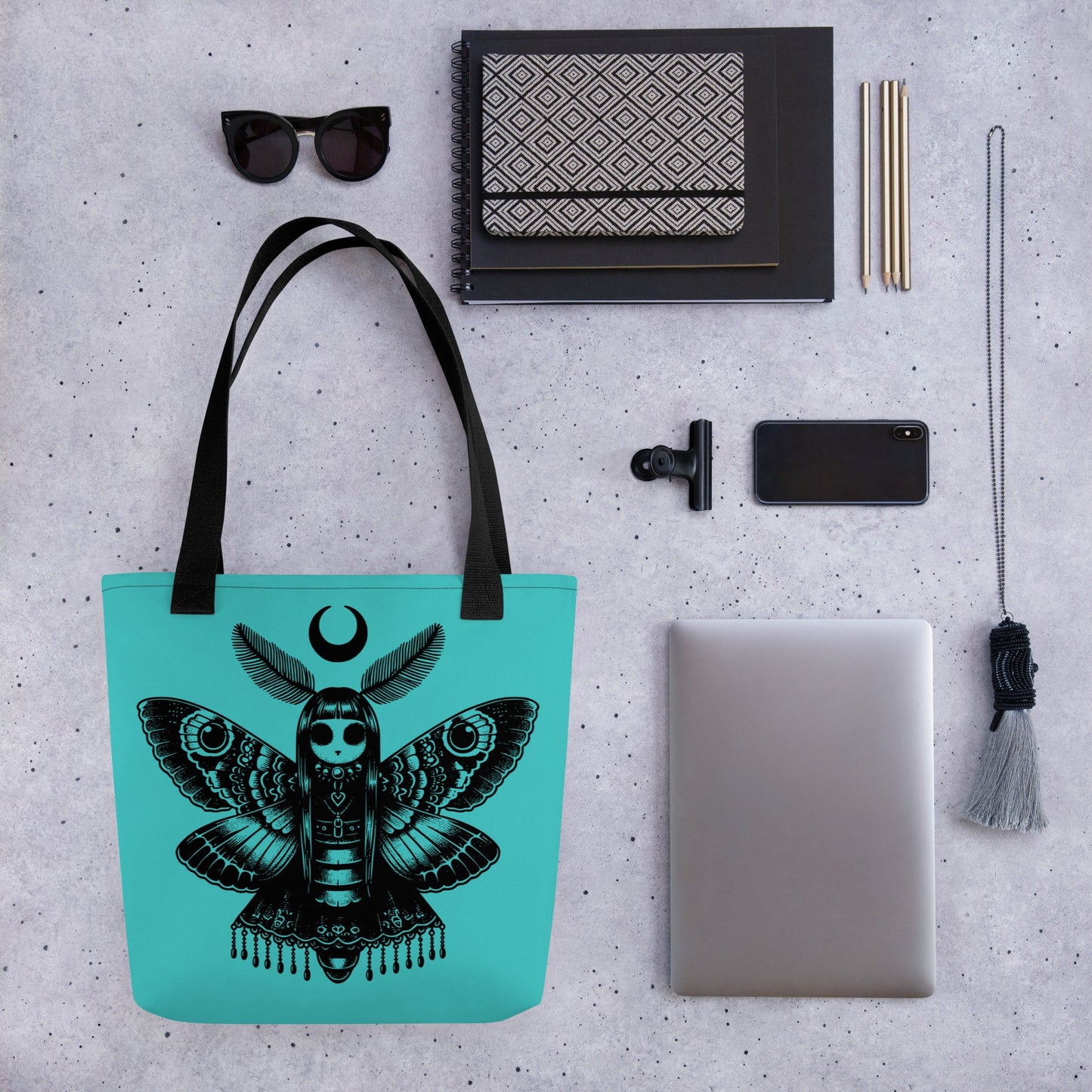 AQUA Gothic Grunge Pastel Goth Luna Moth Tote Bag, Dreamcore Ventcore Darkcore Weird Stuff Dark Aesthetic Tote Bag