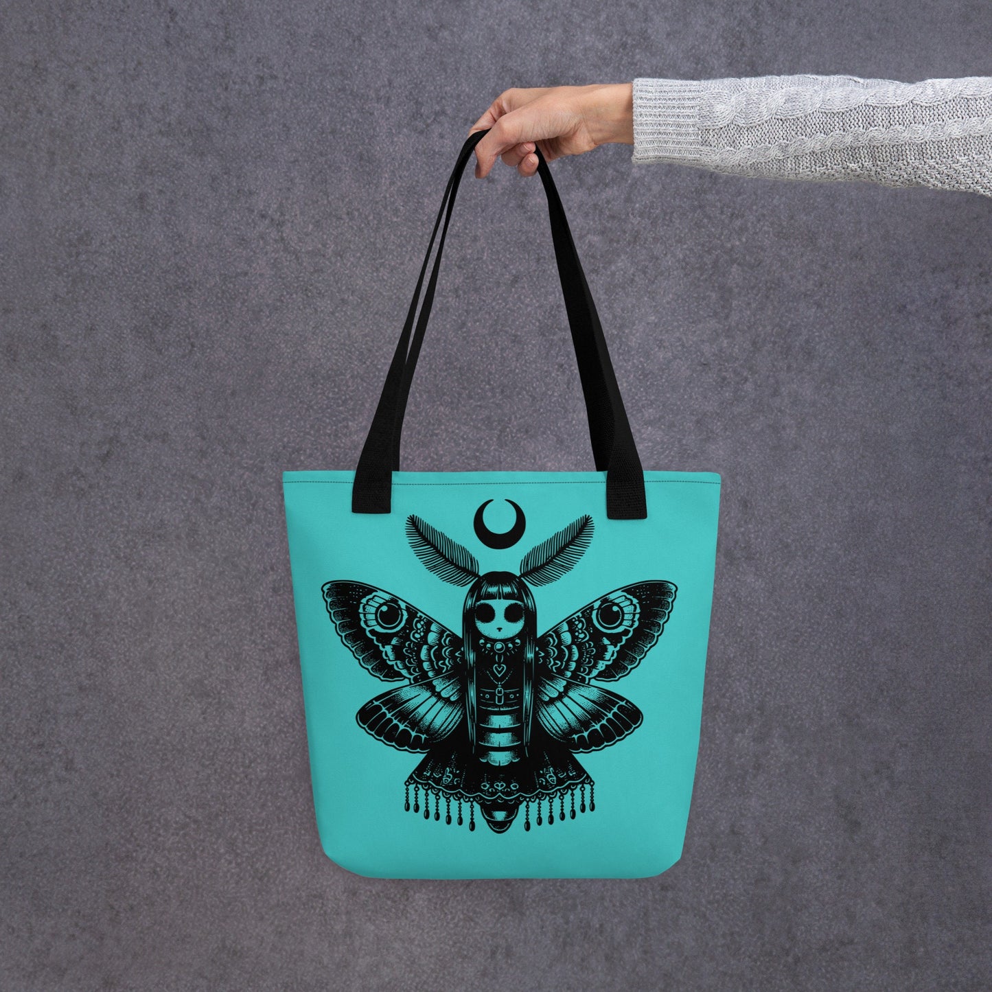 AQUA Gothic Grunge Pastel Goth Luna Moth Tote Bag, Dreamcore Ventcore Darkcore Weird Stuff Dark Aesthetic Tote Bag