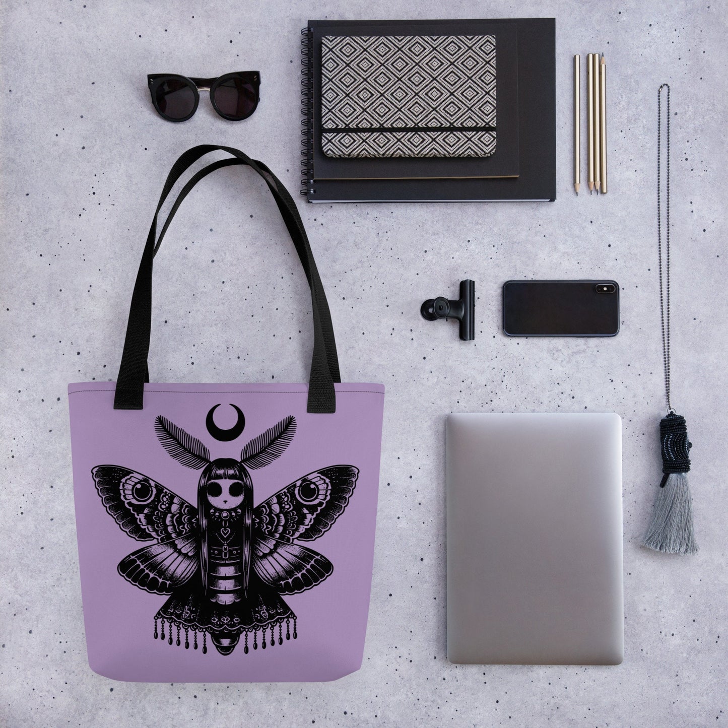 PURPLE Gothic Grunge Pastel Goth Luna Moth Tote Bag, Dreamcore Ventcore Darkcore Weird Stuff Dark Aesthetic Tote Bag