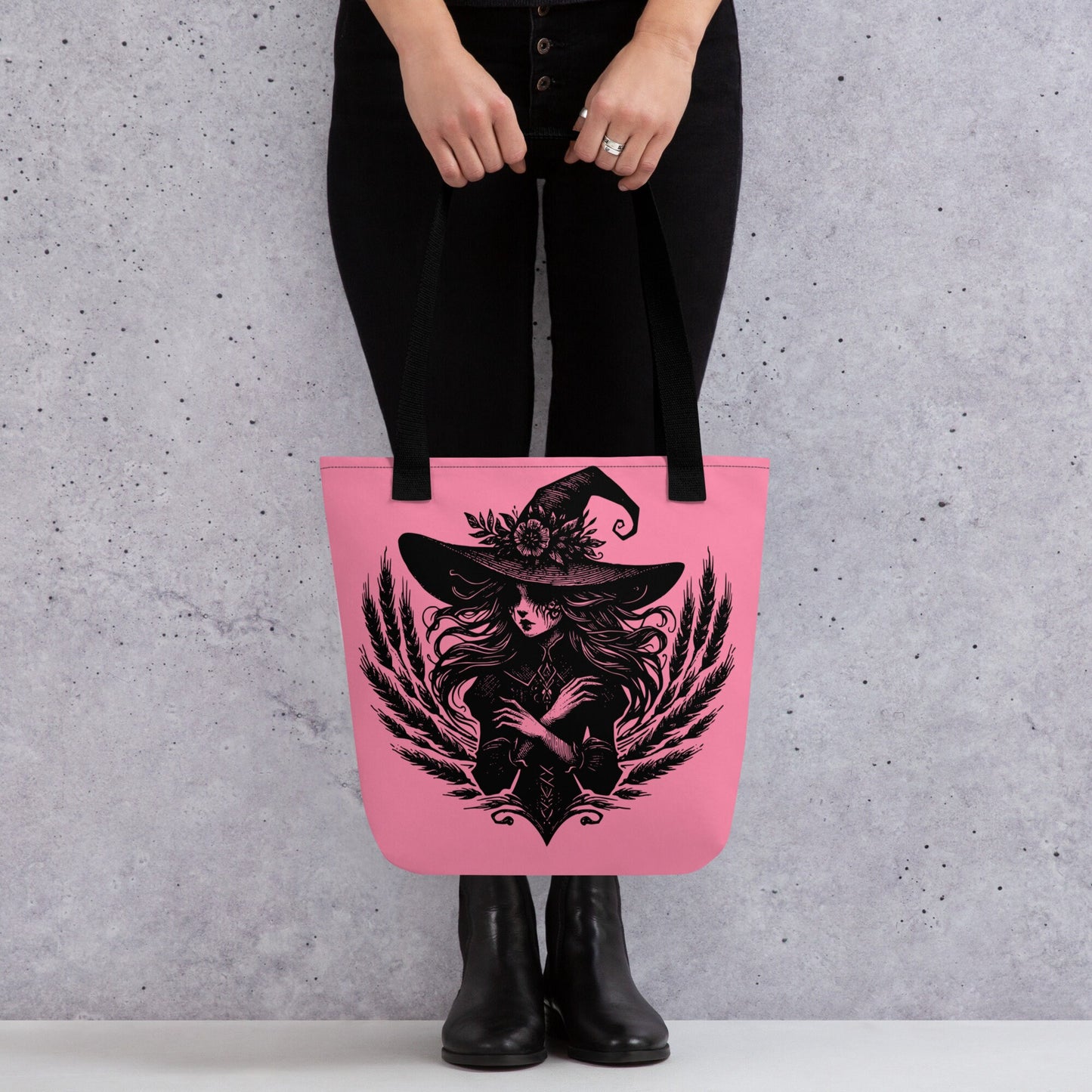 PINK Gothic Grunge Pastel Goth Wheat Witch Tote Bag, Ventcore Darkcore Weird Stuff Dark Aesthetic Halloween Tote Bag