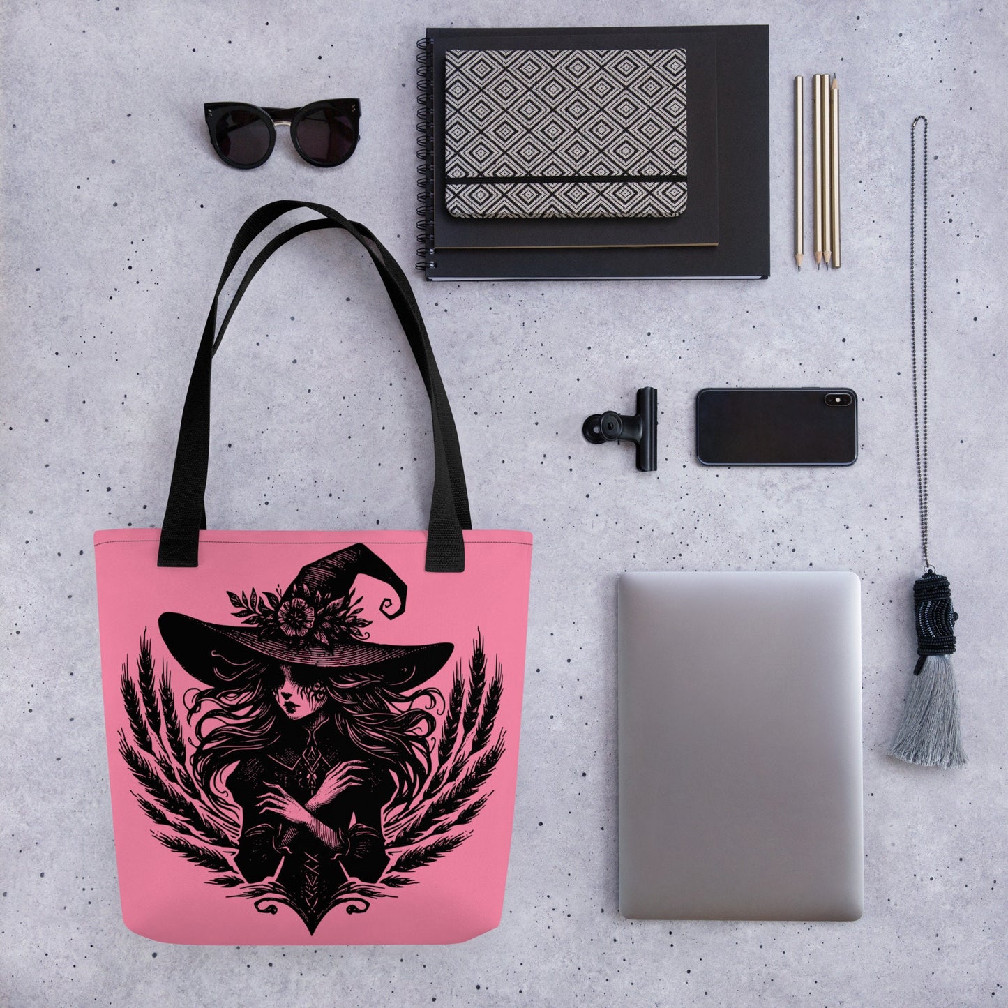 PINK Gothic Grunge Pastel Goth Wheat Witch Tote Bag, Ventcore Darkcore Weird Stuff Dark Aesthetic Halloween Tote Bag