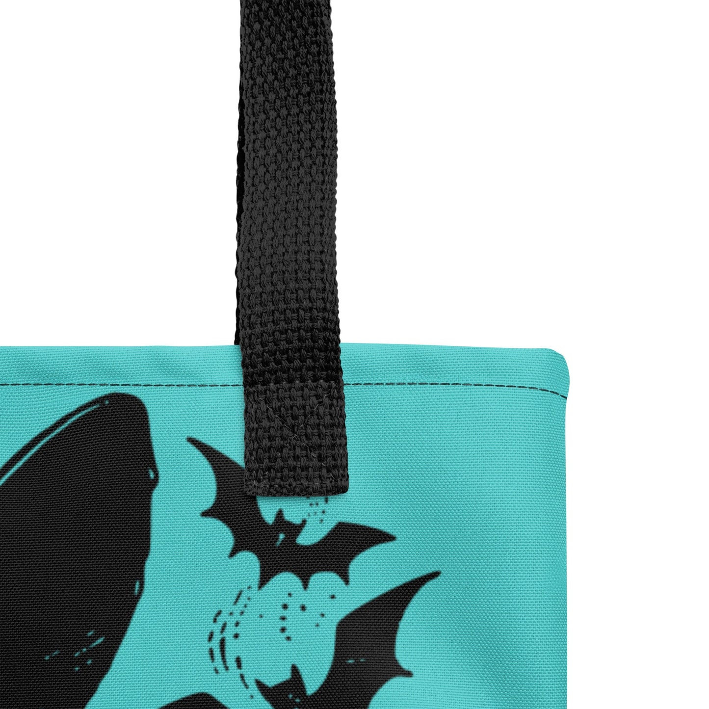 AQUA Gothic Grunge Pastel Goth Bats & Witch Tote Bag, Ventcore Darkcore Weird Stuff Dark Aesthetic Halloween Tote Bag