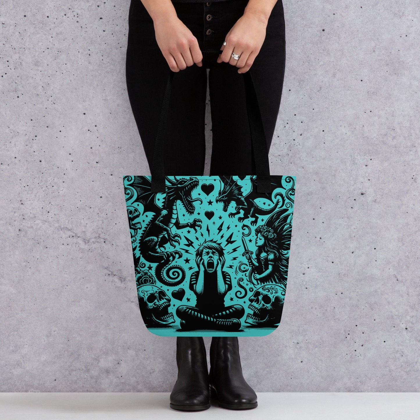 AQUA Gothic Grunge Pastel Goth Outcry Tote Bag, Dreamcore Ventcore Darkcore Weird Stuff Dark Aesthetic Tote Bag