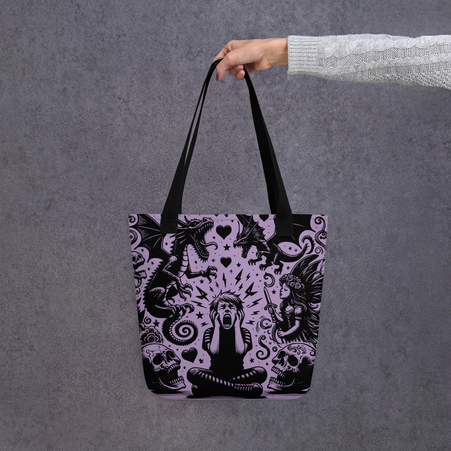 PURPLE Gothic Grunge Pastel Goth Outcry Tote Bag, Dreamcore Ventcore Darkcore Weird Stuff Dark Aesthetic Tote Bag