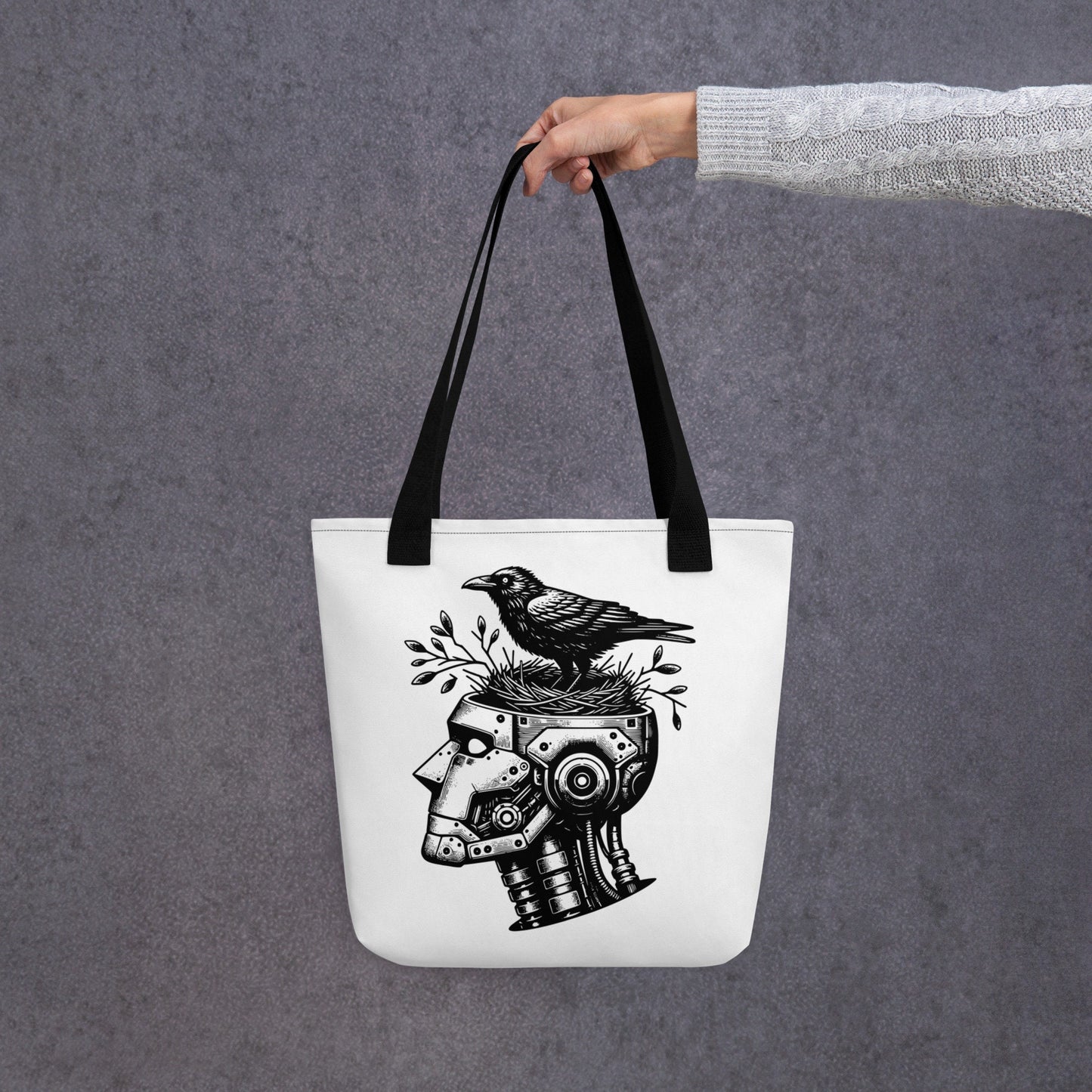 WHITE Gothic Pastel Goth Grunge Punk Raven Nest in Robot Tote Bag CoExist DreamSage Tote Bag