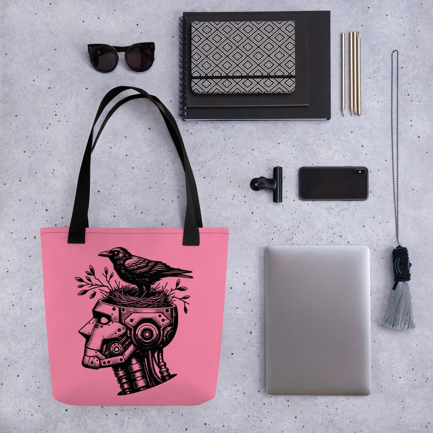 PINK Gothic Pastel Goth Grunge Punk Raven Nest in Robot Tote Bag CoExist DreamSage Tote Bag
