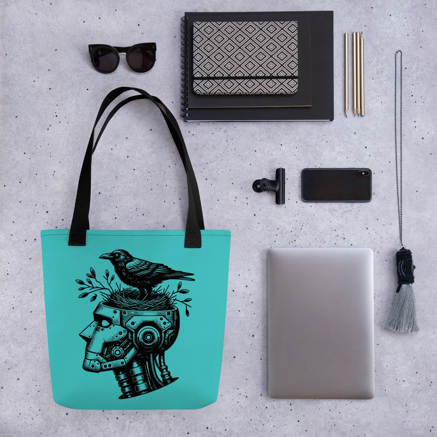AQUA Gothic Pastel Goth Grunge Punk Raven Nest in Robot Tote Bag CoExist DreamSage Tote Bag