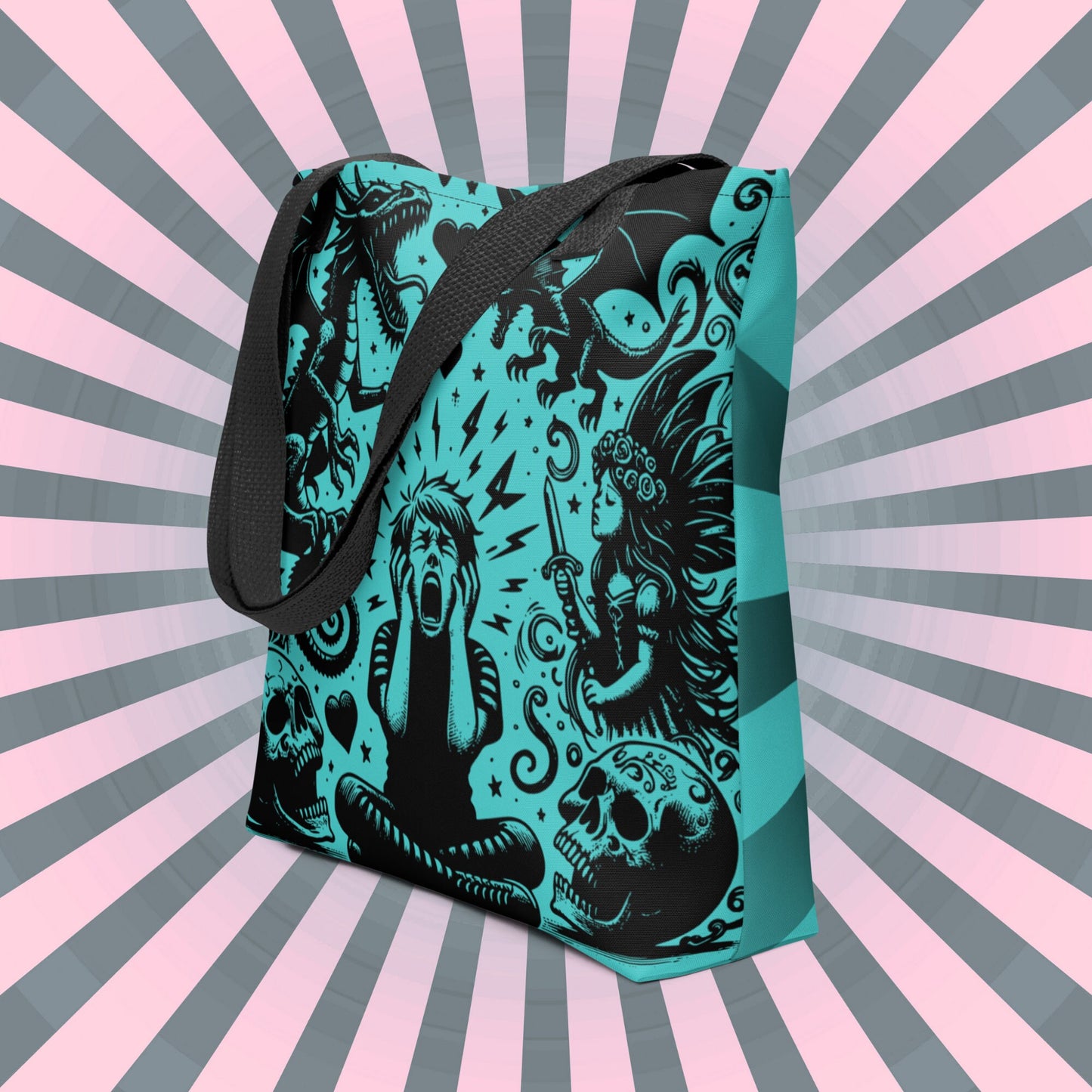 AQUA Gothic Grunge Pastel Goth Outcry Tote Bag, Dreamcore Ventcore Darkcore Weird Stuff Dark Aesthetic Tote Bag