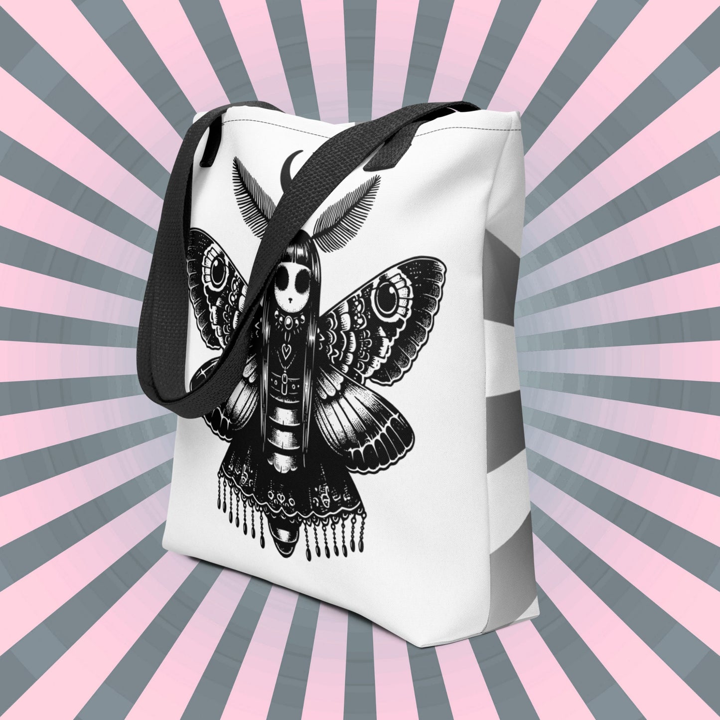 WHITE Gothic Grunge Pastel Goth Luna Moth Tote Bag, Dreamcore Ventcore Darkcore Weird Stuff Dark Aesthetic Tote Bag