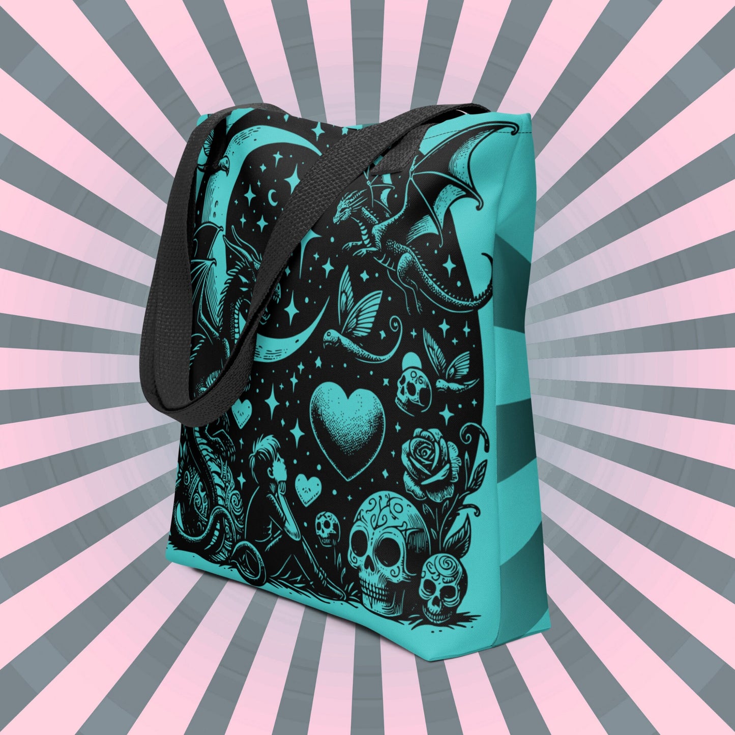 AQUA Gothic Grunge Pastel Goth Moon Gazer Tote Bag, Ventcore Darkcore Weird Stuff Dark Aesthetic Tote Bag