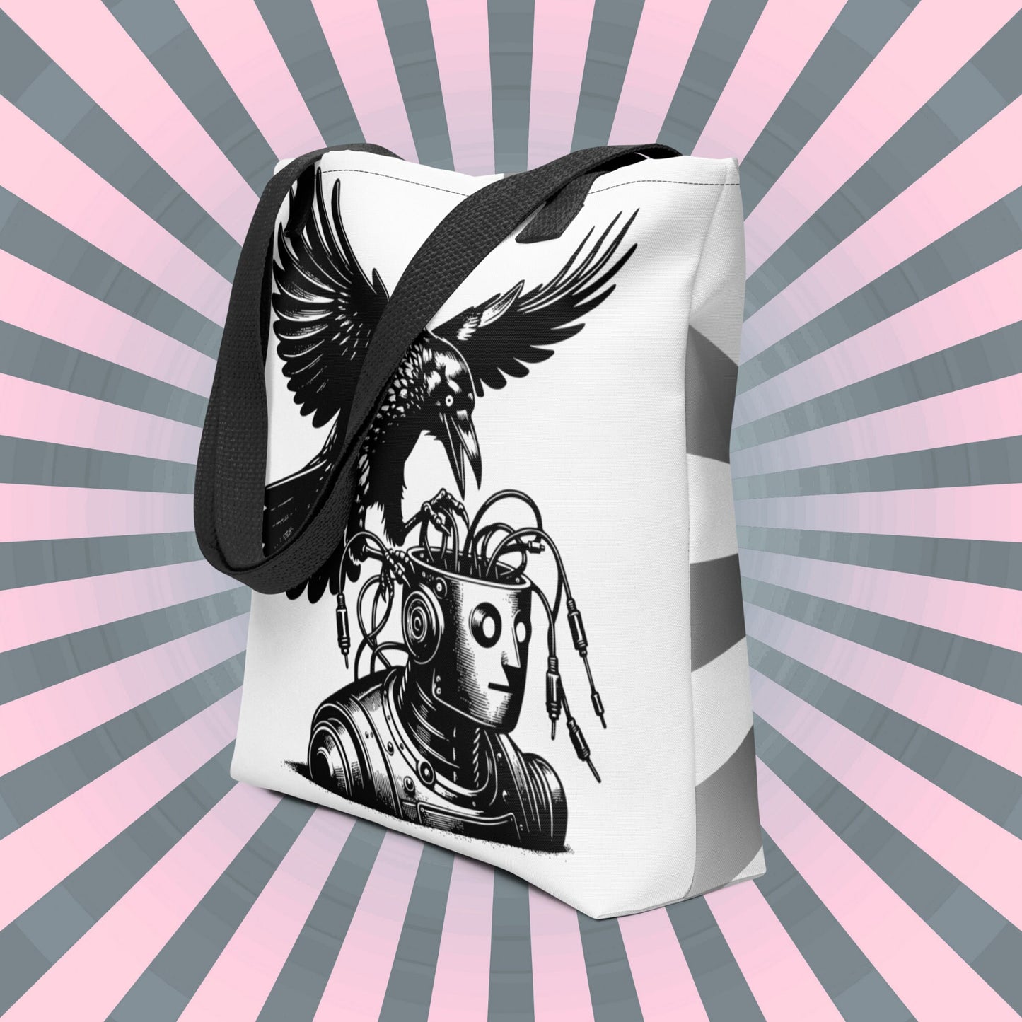 WHITE Pastel Goth Grunge Punk Raven Rewire Robot Tote Bag Animal vs Tech Gothic DreamSage Tote Bag