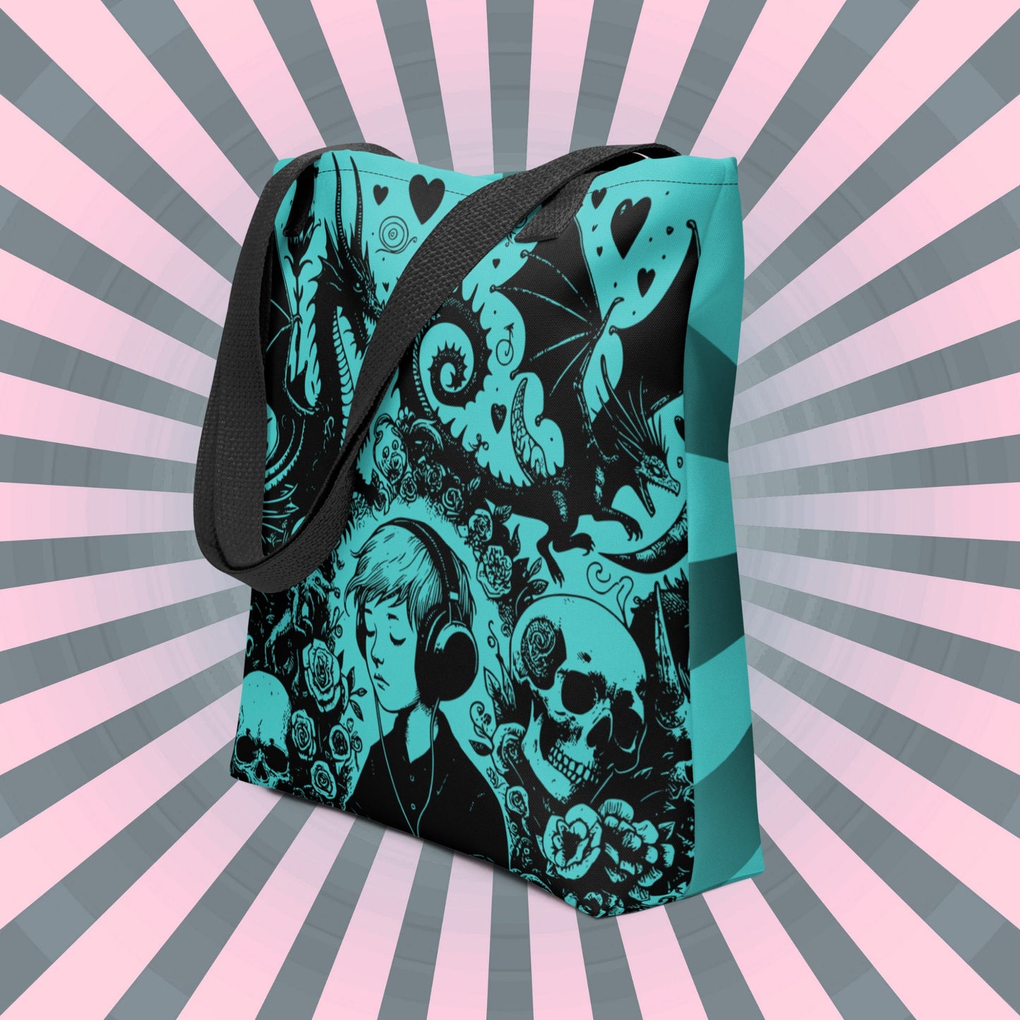 AQUA Gothic Grunge Pastel Goth Drowning Out The Demons Tote Bag, Ventcore Darkcore Weird Stuff Dark Aesthetic Tote Bag