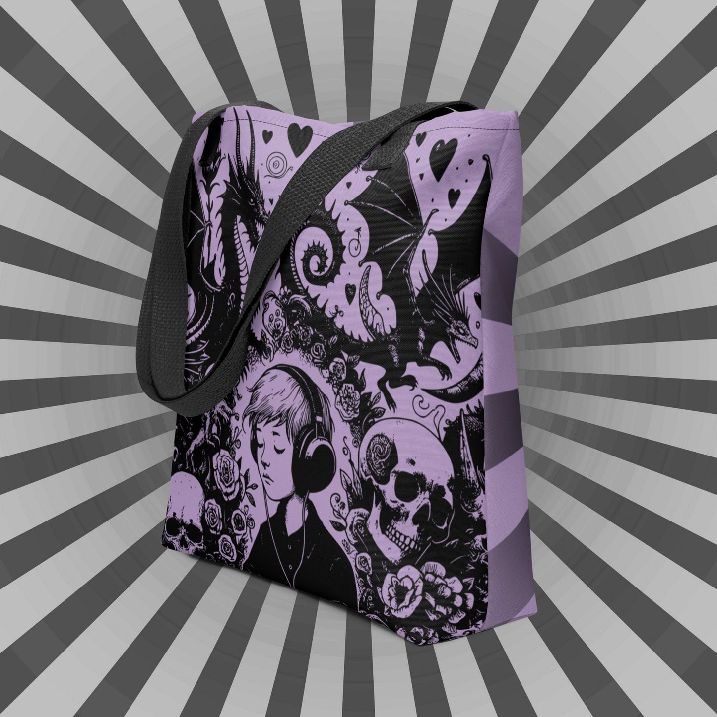 PURPLE Gothic Grunge Pastel Goth Drowning Out The Demons Tote Bag, Ventcore Darkcore Weird Stuff Dark Aesthetic Tote Bag