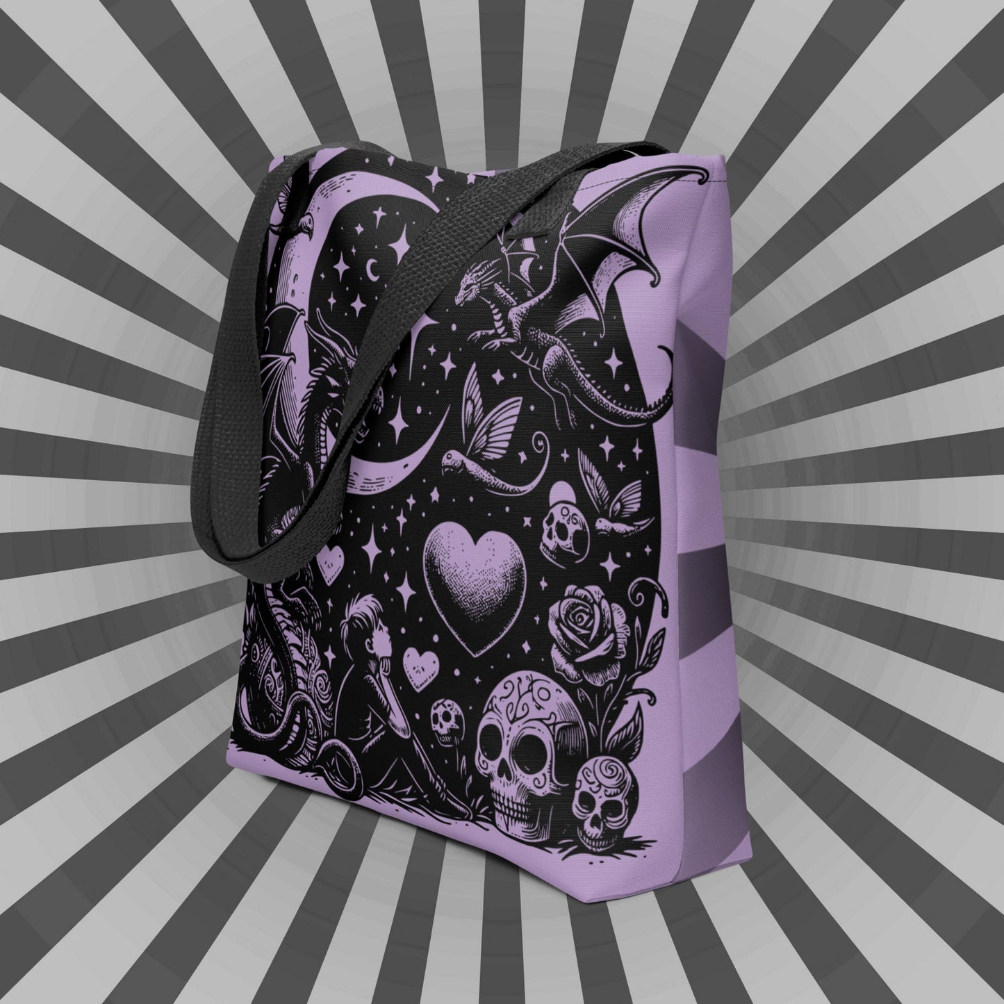 PURPLE Gothic Grunge Pastel Goth Moon Gazer Tote Bag, Ventcore Darkcore Weird Stuff Dark Aesthetic Tote Bag