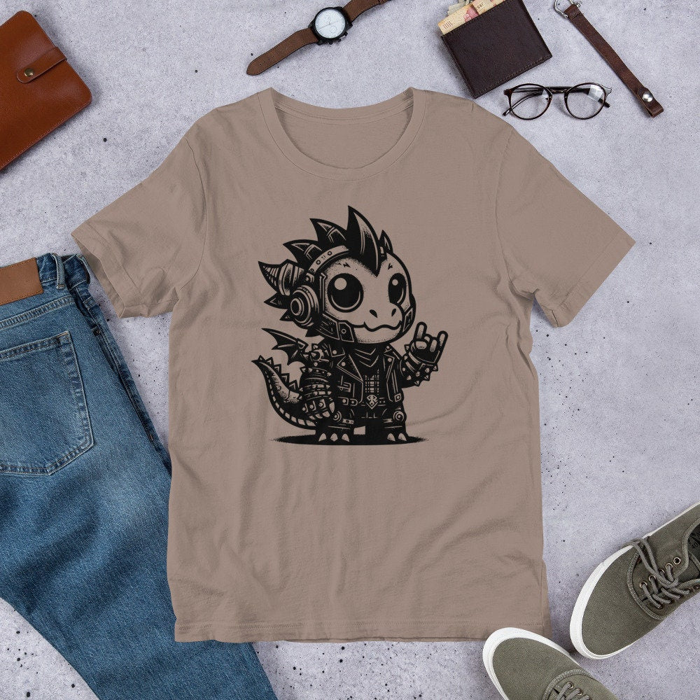 Cute Cyberpunk Cyborg Rock Out Dragon Gothic T-Shirt, Dreamcore Darkcore Weirdcore Mytghical Cryptid Shirt Weird Stuff Unique Gift