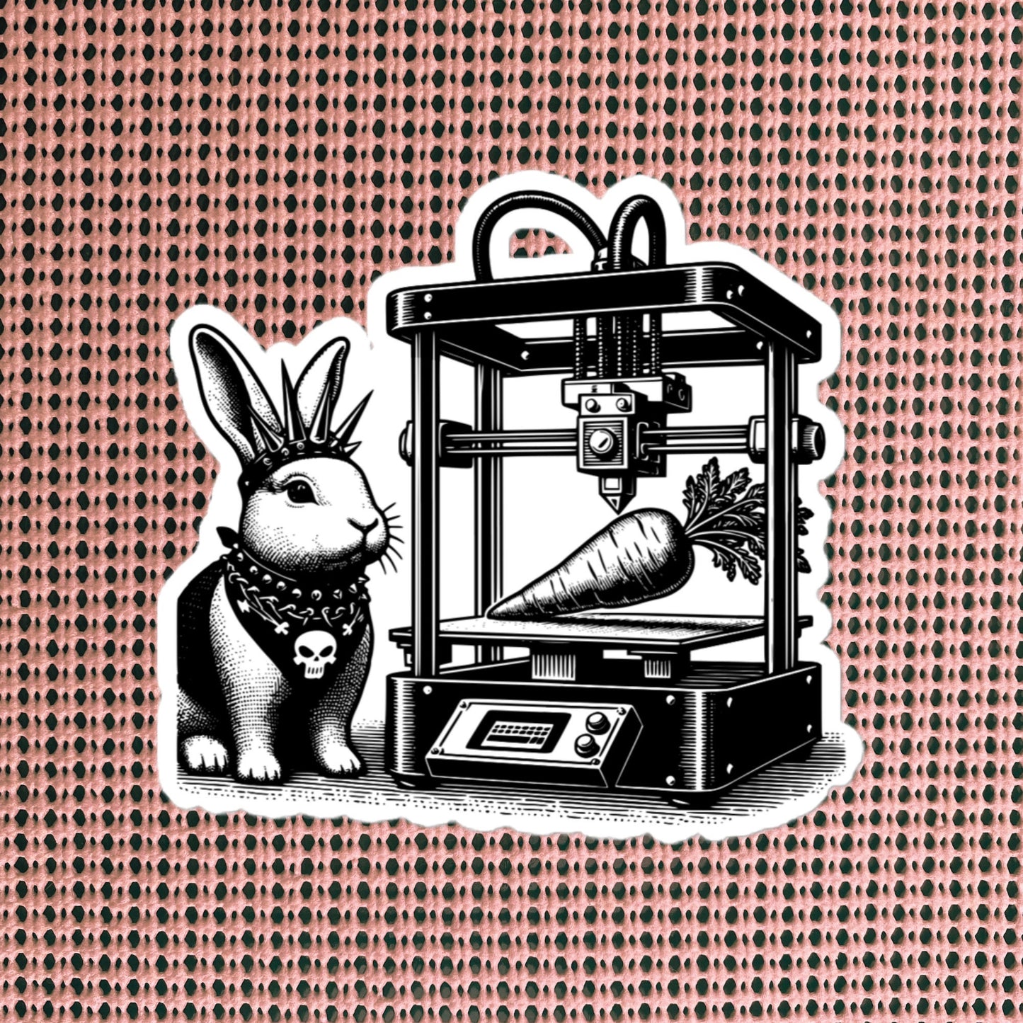 Cyber Goth Punk Bunny 3D Printing Carrot Sticker, Weirdcore Animal Vinyl Waterproof Weird Sticker for Tumblers, Bumpers, Books & Crafts