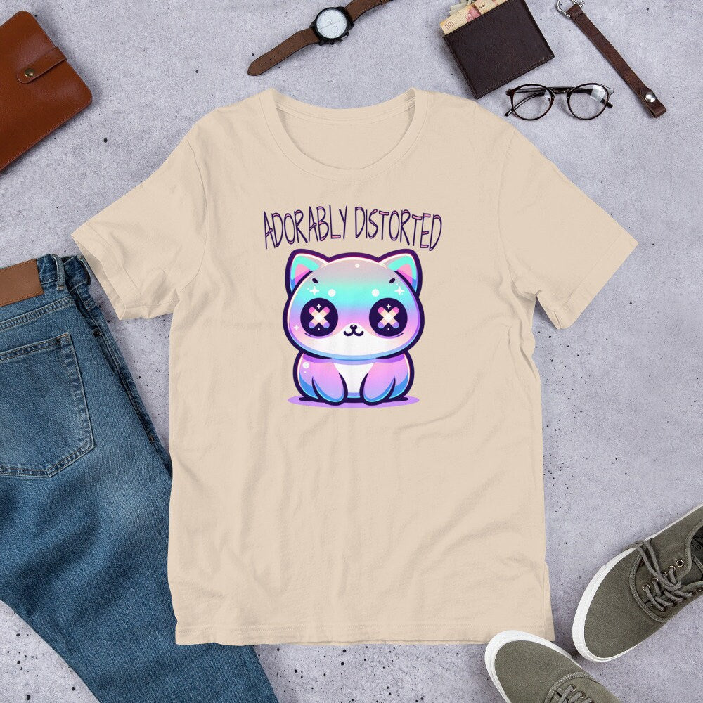 Weirdcore Pastel Goth Grunge Cute Kitty Cat Shirt Adorably Distorted T-Shirt Weird Stuff Oddcore Tee