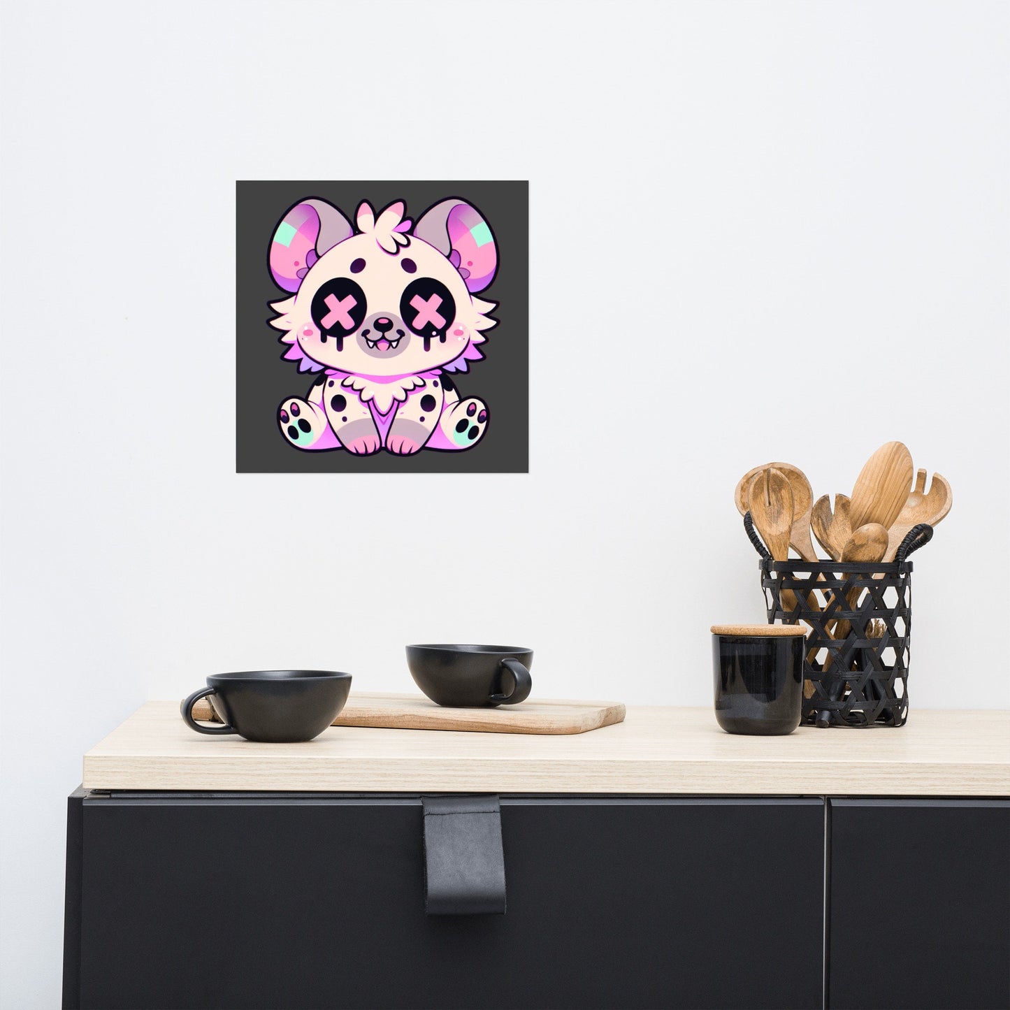 Creepy Cute Clowncore Hyena Wall Poster Oddcore pastel Goth Grunge Hyena Enhanced Matte Poster Paper for Pastel Grunge Room Decor - Charcoal