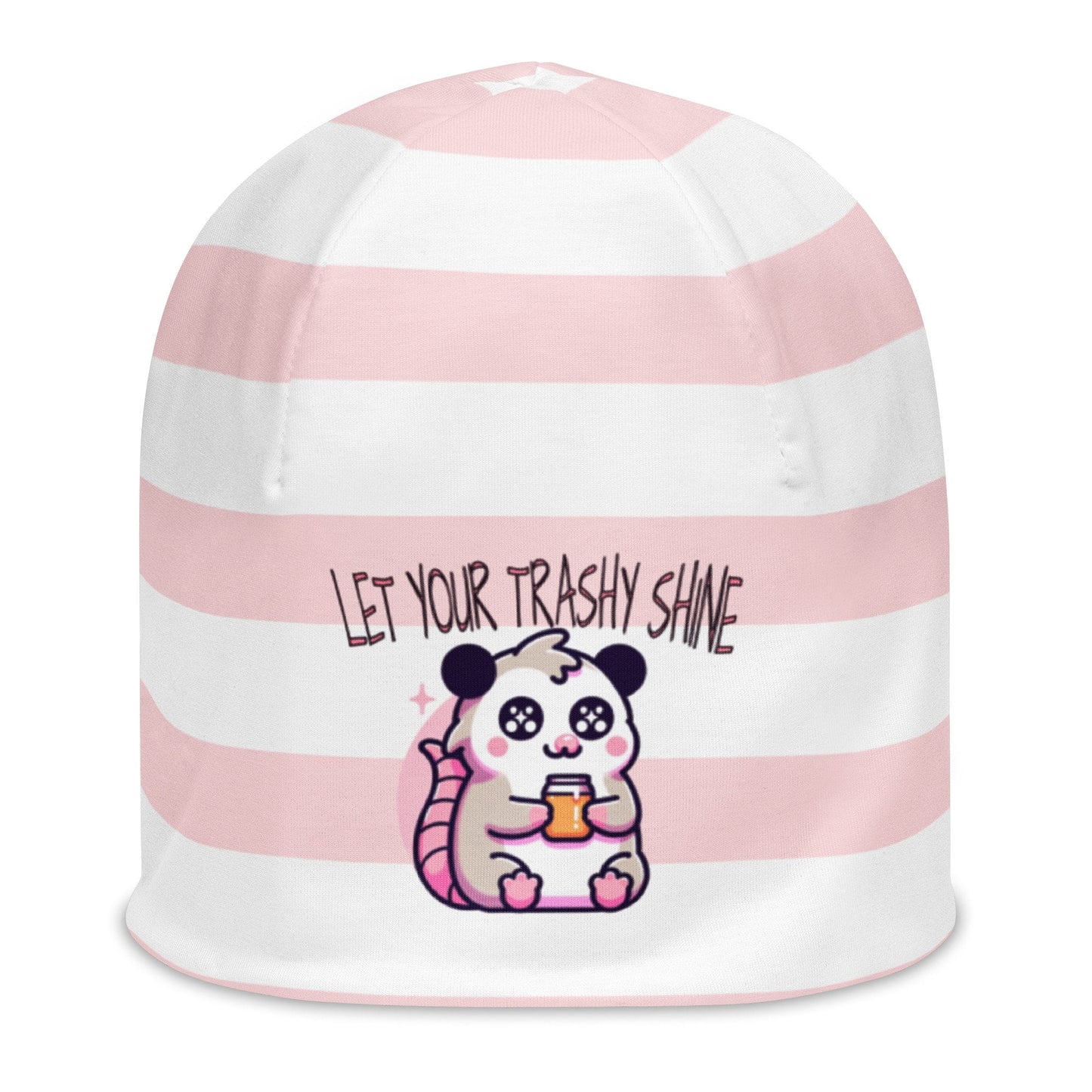Weirdcore Pastel Goth Grunge Opossum Striped Beanie, Let Your Trashy Shine Oddcore Beanie Hat