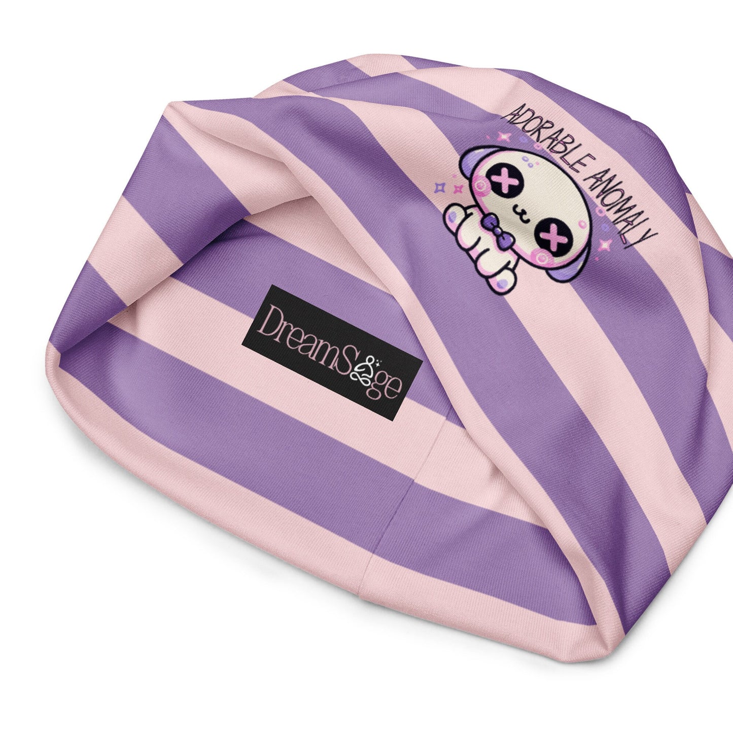 Weirdcore Pastel Goth Grunge Puppy Dog Striped Beanie, Adorable Anomaly Oddcore Beanie Hat