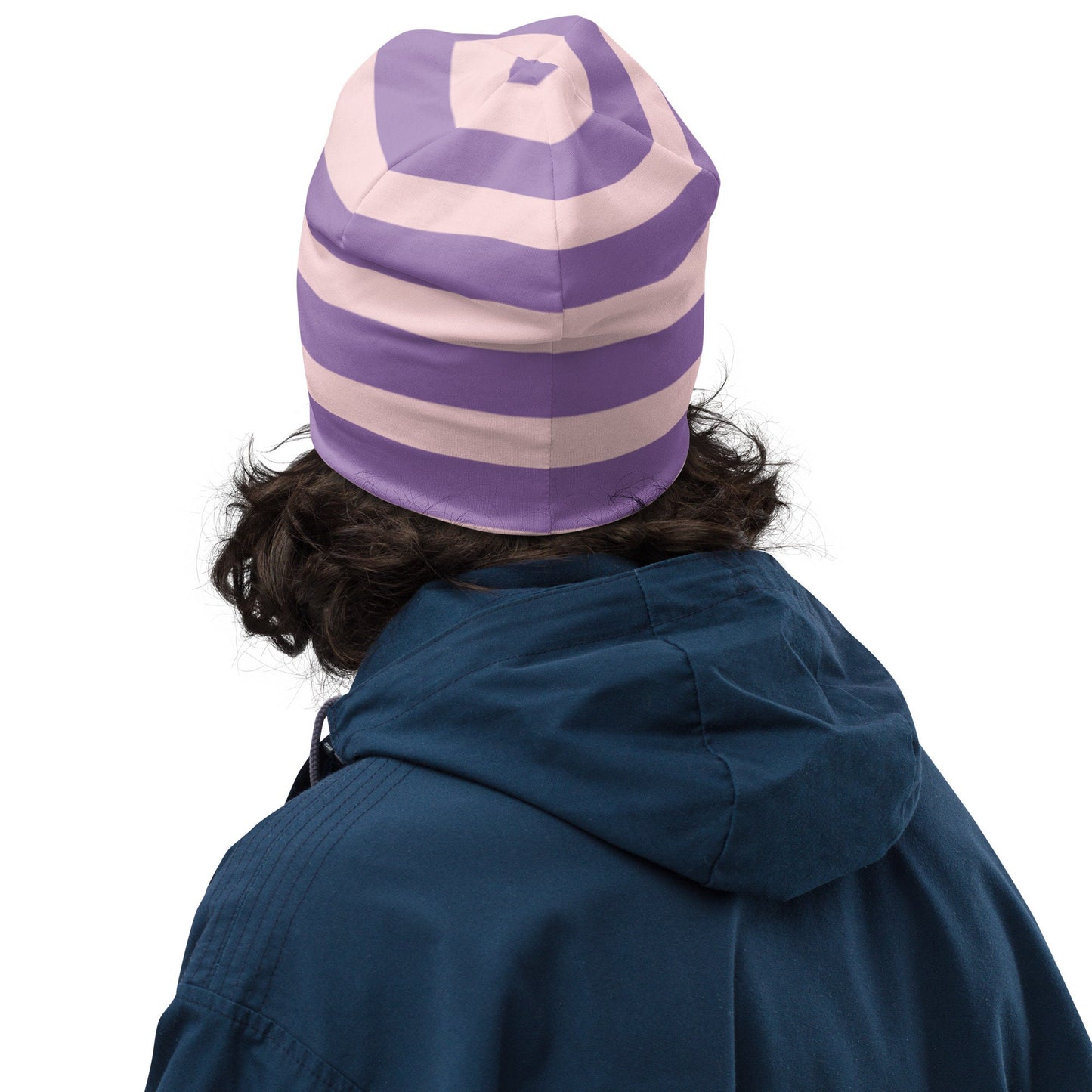 Weirdcore Pastel Goth Grunge Puppy Dog Striped Beanie, Adorable Anomaly Oddcore Beanie Hat