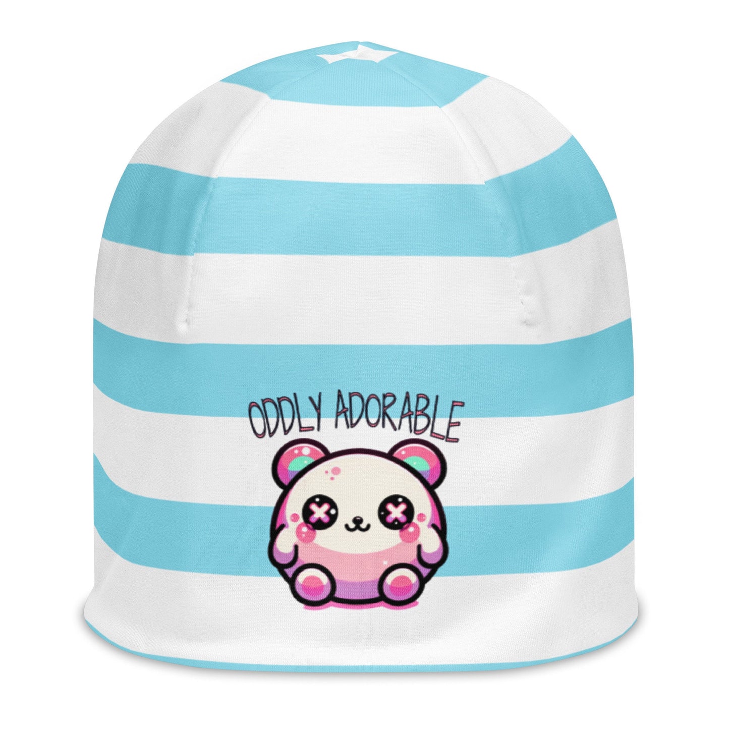 Weirdcore Pastel Goth Grunge Cute Bear Striped Beanie, Oddly Adorable Oddcore Beanie Hat