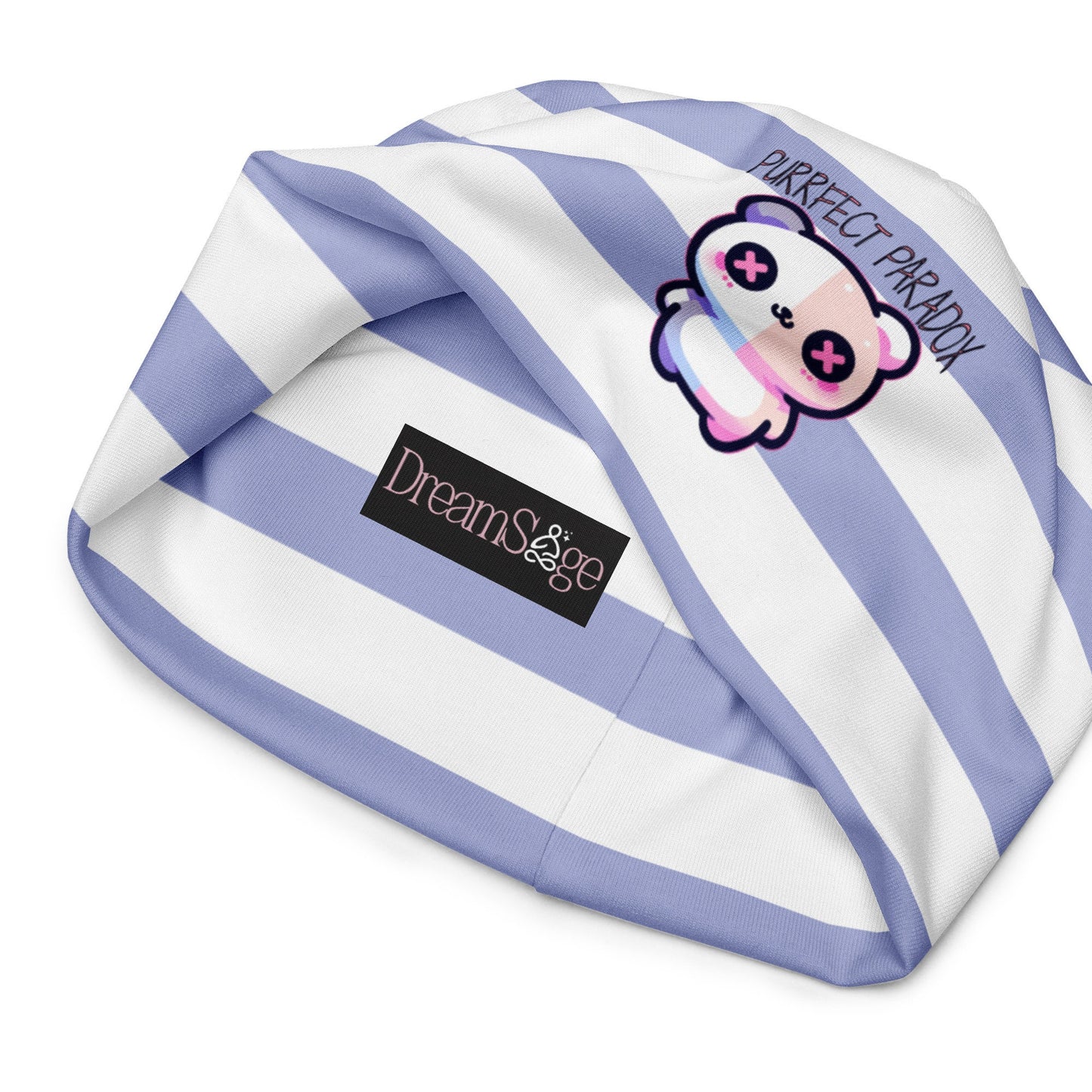 Weirdcore Pastel Goth Grunge Cute Cat Striped Beanie, Purrfect Paradox Oddcore Beanie Hat