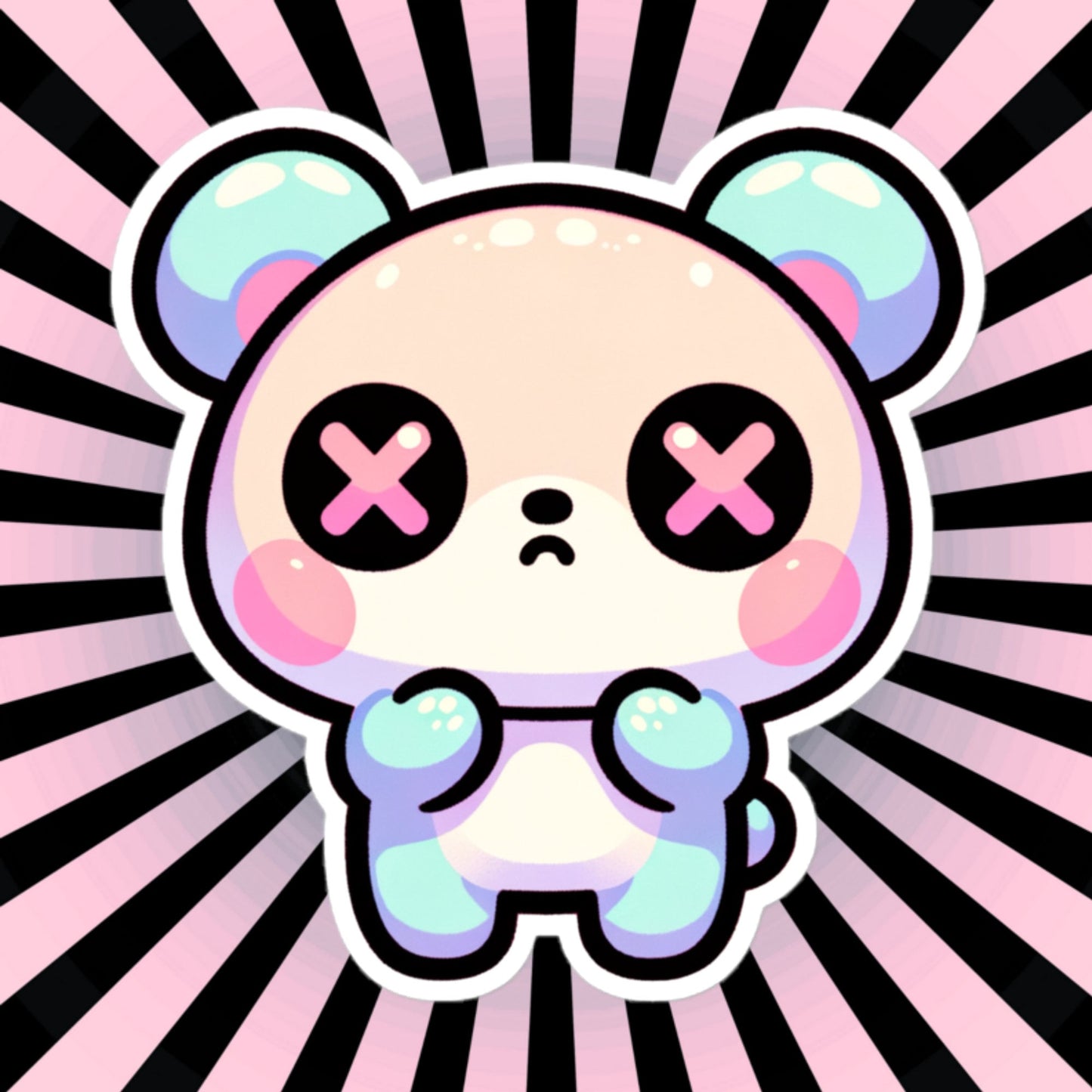 Weirdcore Pastel Goth Grunge Cute Panic Bear Vinyl Sticker Oddcore Teddy Waterproof Sticker, Weird Stuff Unique Gift