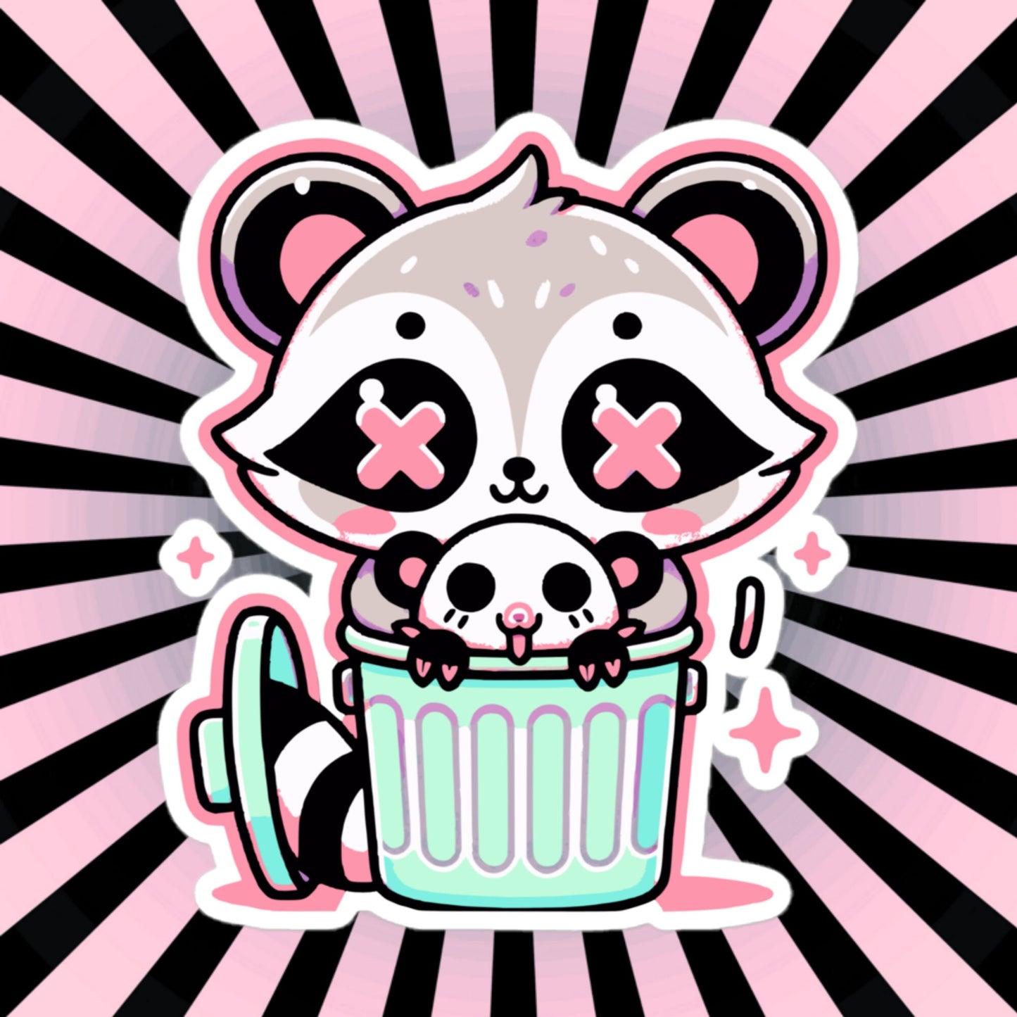Weirdcore Pastel Goth Grunge Cute Raccoon & Opossum Vinyl Sticker Trash Can Oddcore Waterproof Sticker, Weird Stuff Unique Gift