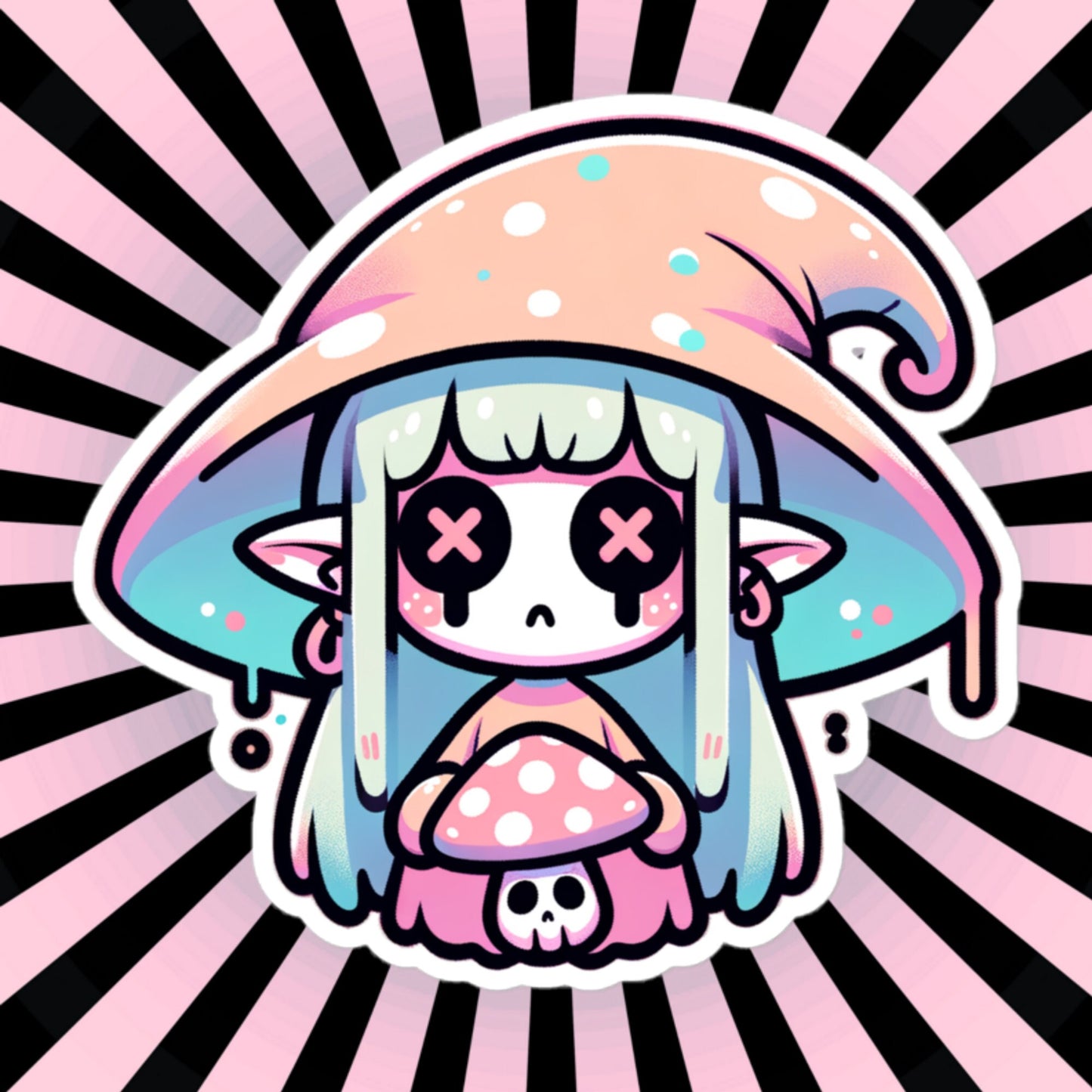 Weirdcore Pastel Goth Grunge Cute Sad Elf Mushroom Vinyl Sticker Mushroom Elf Oddcore Waterproof Sticker, Weird Stuff Unique Gift