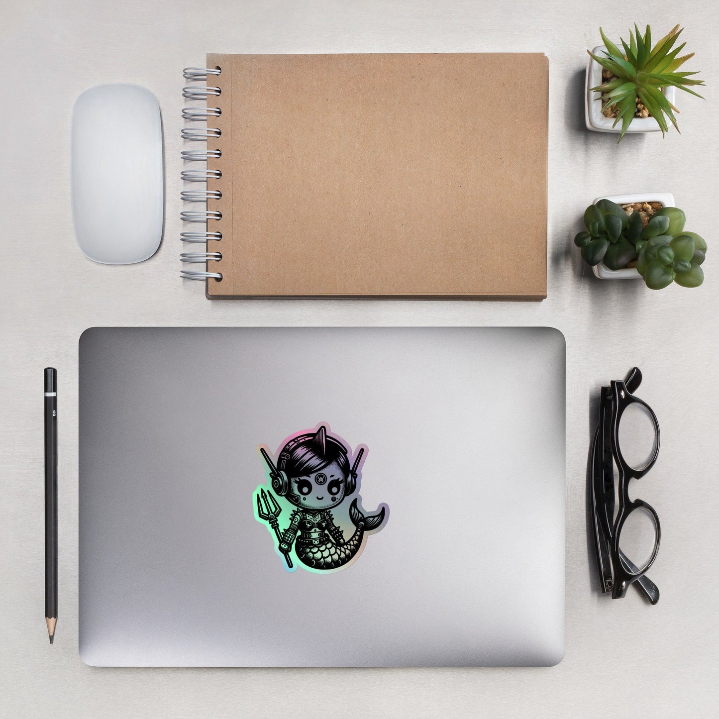 Gothic Grunge Punkrock Cyborg Mermaid Sticker Vinyl Holographic Cyberpunk Sticker for Tumblers, Phone Cases, Laptops, Books and Crafts