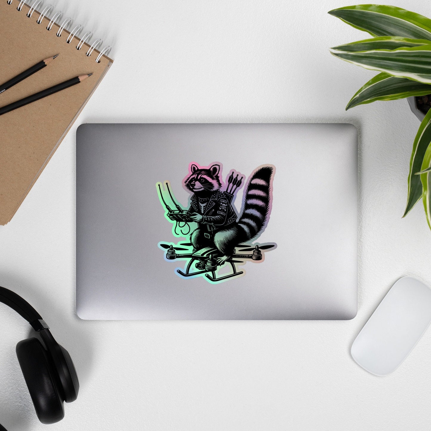 Gothic Grunge Punkrock Weirdcore Raccoon Sticker Vinyl Holographic Cyberpunk Raccoon Flying Drone Sticker