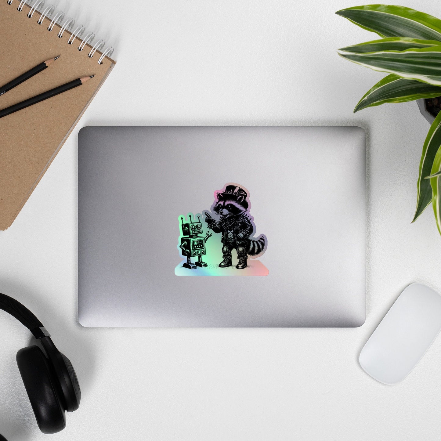 Gothic Grunge Punkrock Weirdcore Raccoon Sticker Vinyl Holographic Cyberpunk Raccoon Robot Debate Sticker