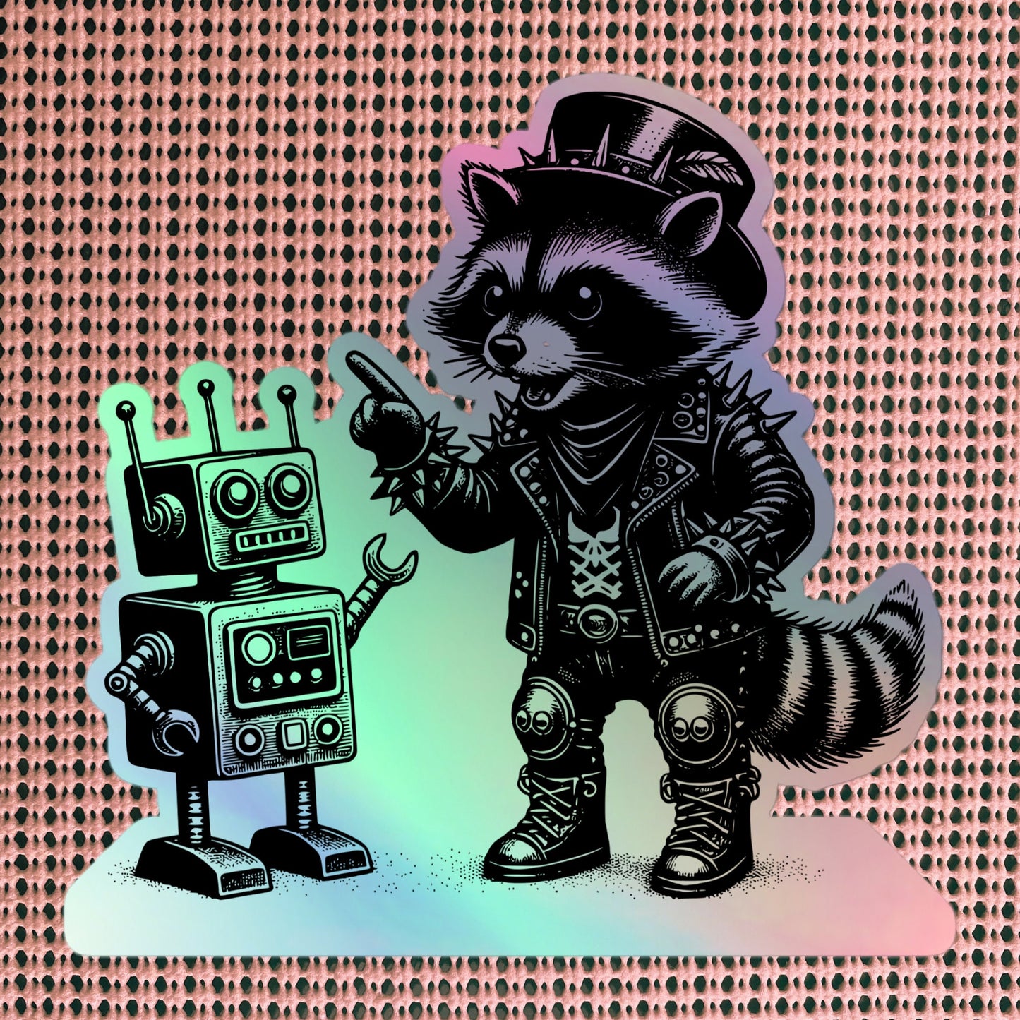 Gothic Grunge Punkrock Weirdcore Raccoon Sticker Vinyl Holographic Cyberpunk Raccoon Robot Debate Sticker