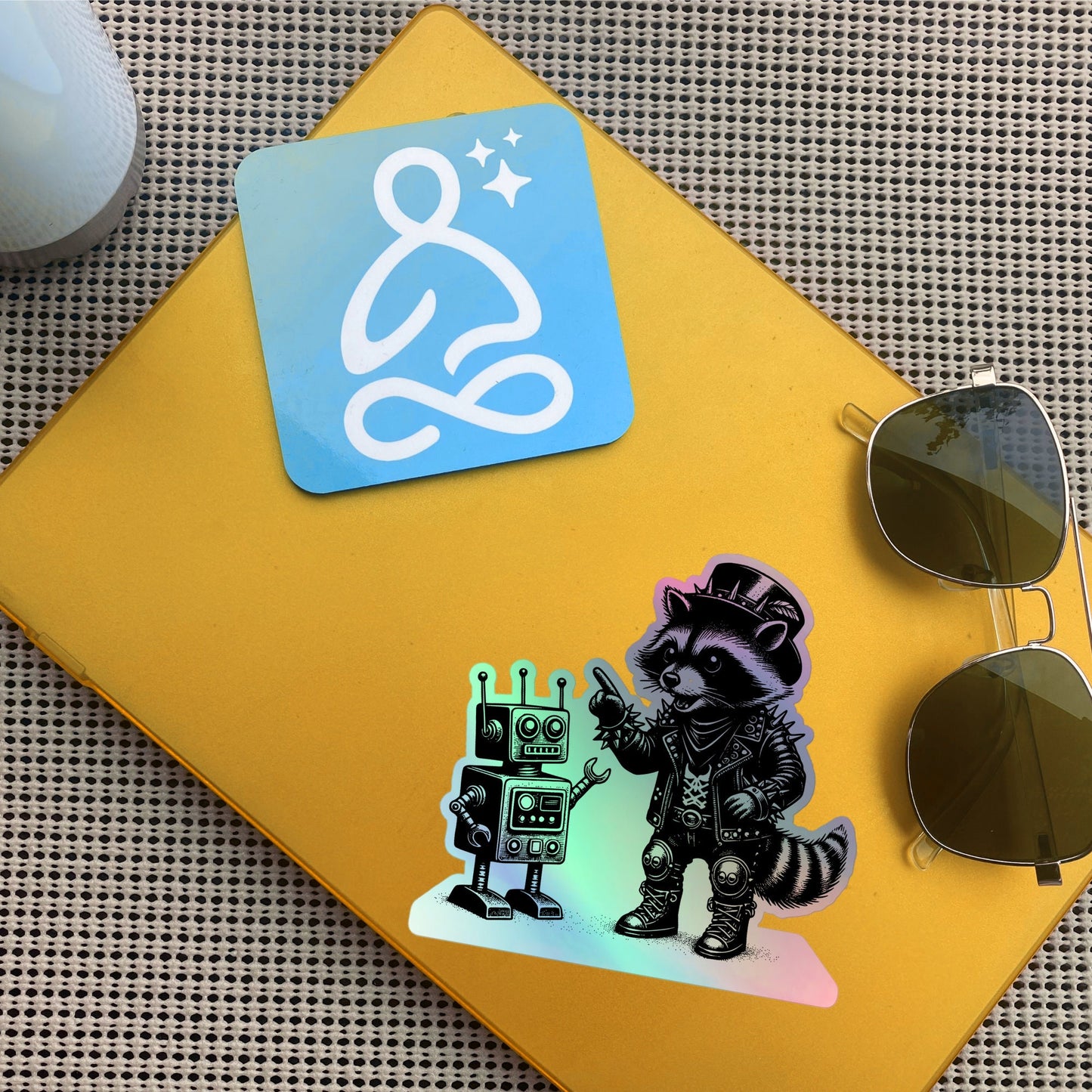 Gothic Grunge Punkrock Weirdcore Raccoon Sticker Vinyl Holographic Cyberpunk Raccoon Robot Debate Sticker