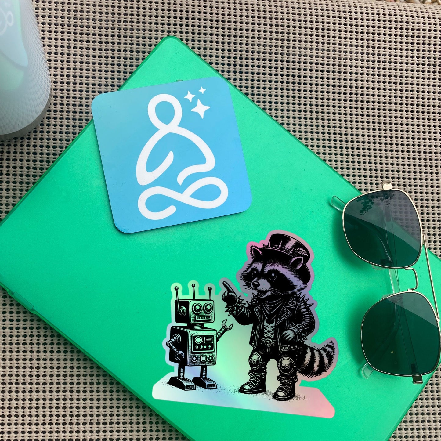 Gothic Grunge Punkrock Weirdcore Raccoon Sticker Vinyl Holographic Cyberpunk Raccoon Robot Debate Sticker