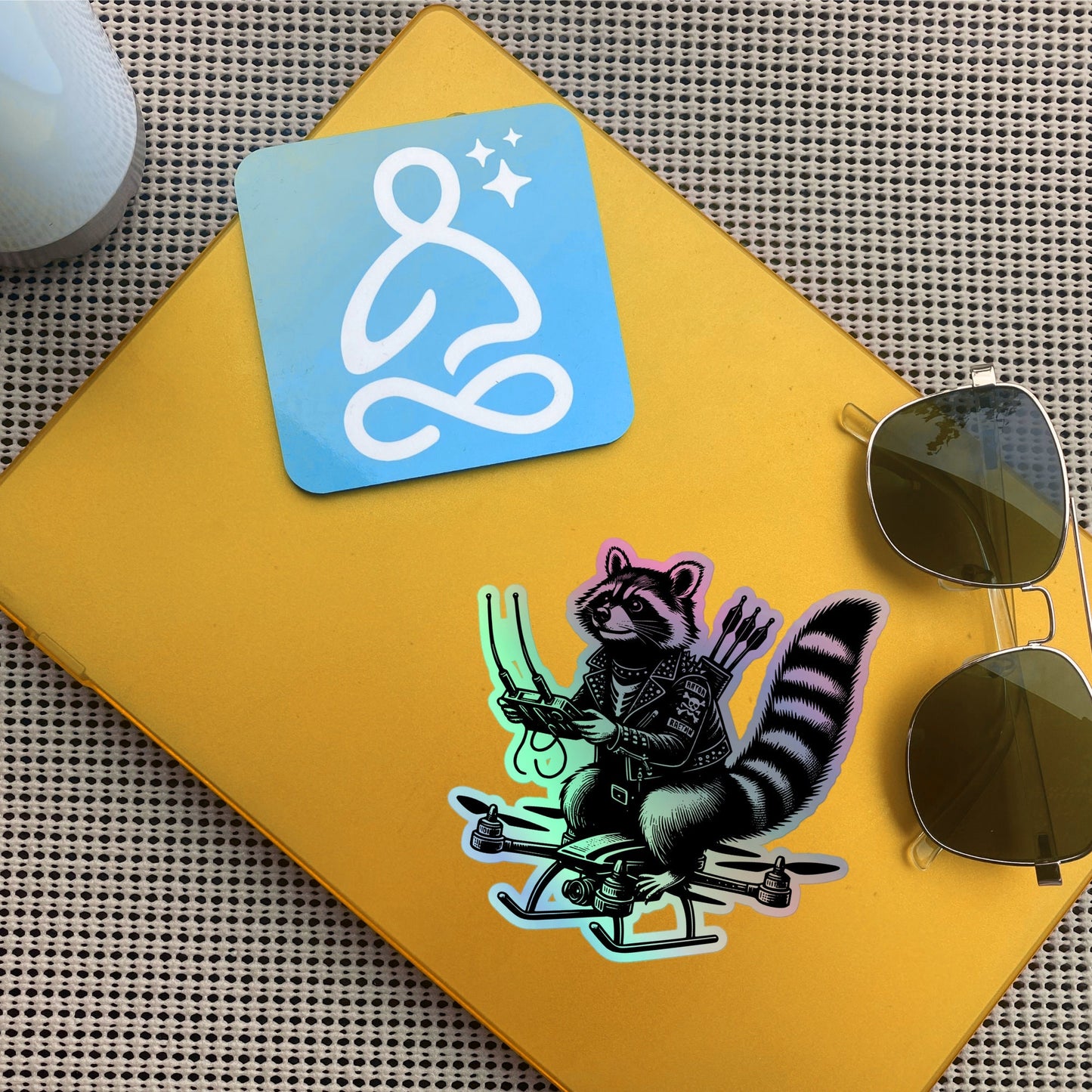Gothic Grunge Punkrock Weirdcore Raccoon Sticker Vinyl Holographic Cyberpunk Raccoon Flying Drone Sticker