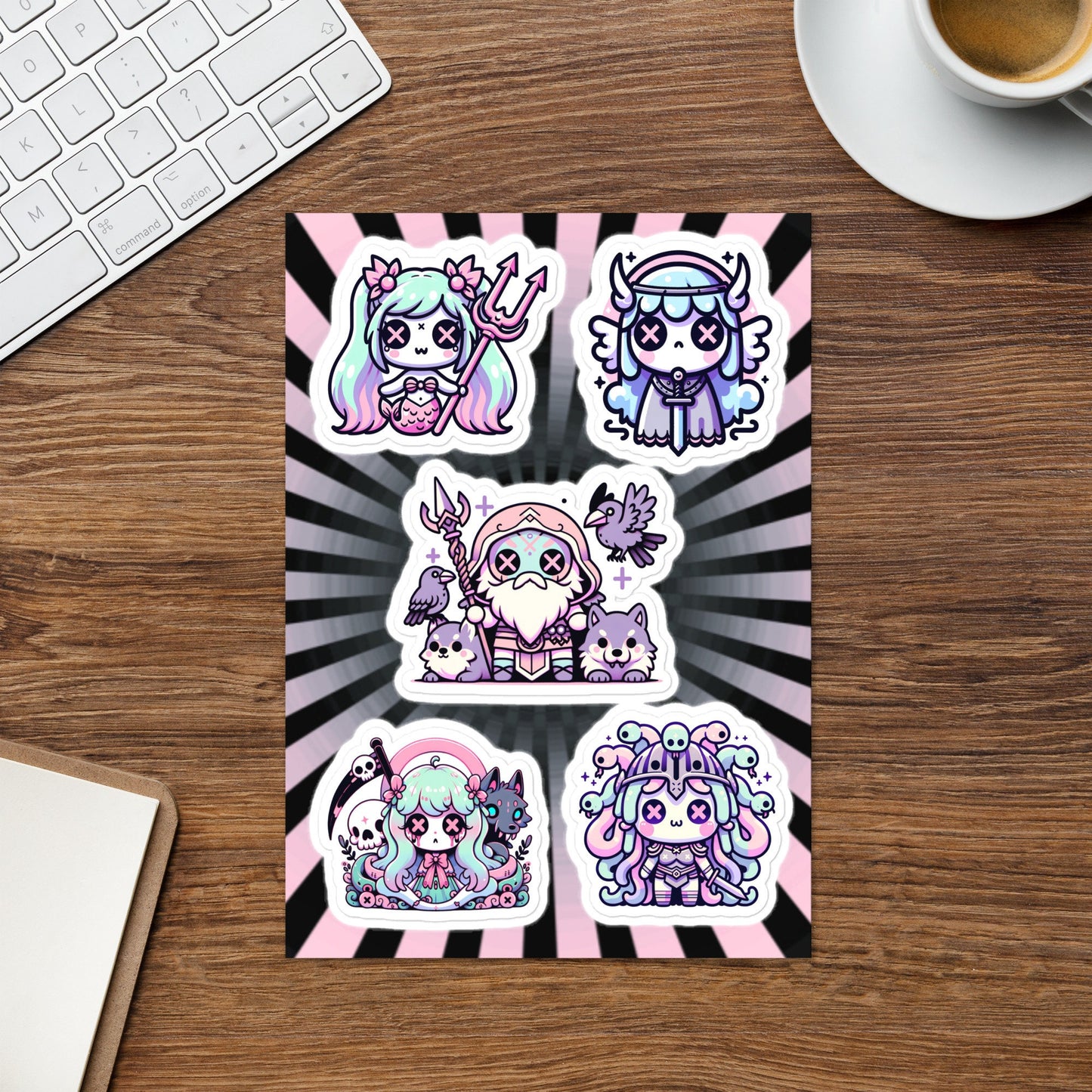 Creepy Cute Gore Mythical Characters Sticker Sheet Grunge Pastel Goth Odin Valkyrie Hel Medusa Siren Sticker Pack