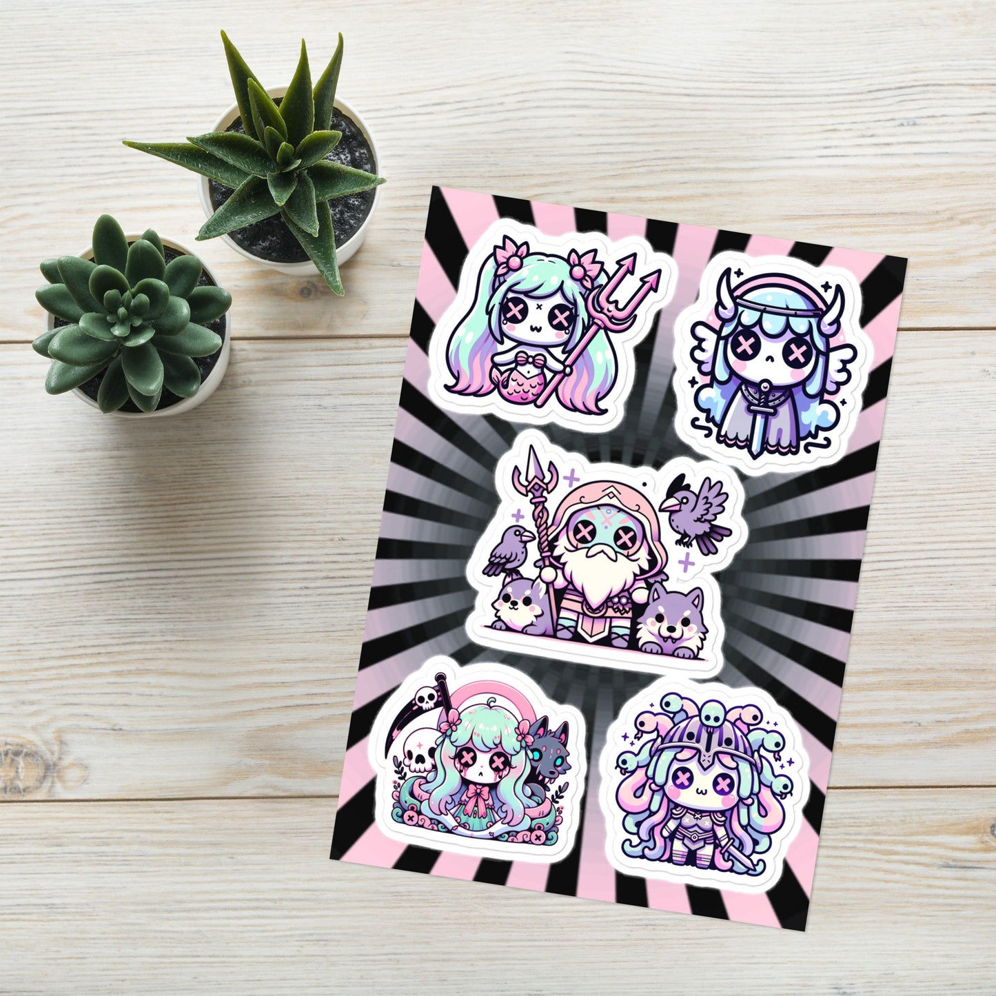 Creepy Cute Gore Mythical Characters Sticker Sheet Grunge Pastel Goth Odin Valkyrie Hel Medusa Siren Sticker Pack