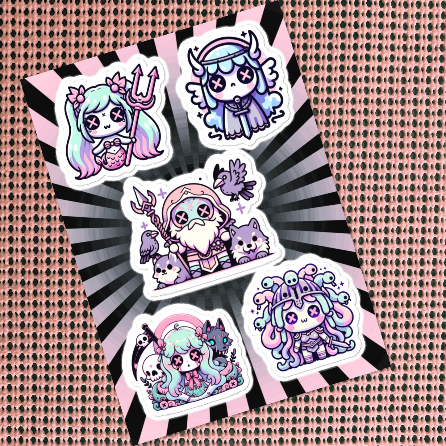 Creepy Cute Gore Mythical Characters Sticker Sheet Grunge Pastel Goth Odin Valkyrie Hel Medusa Siren Sticker Pack
