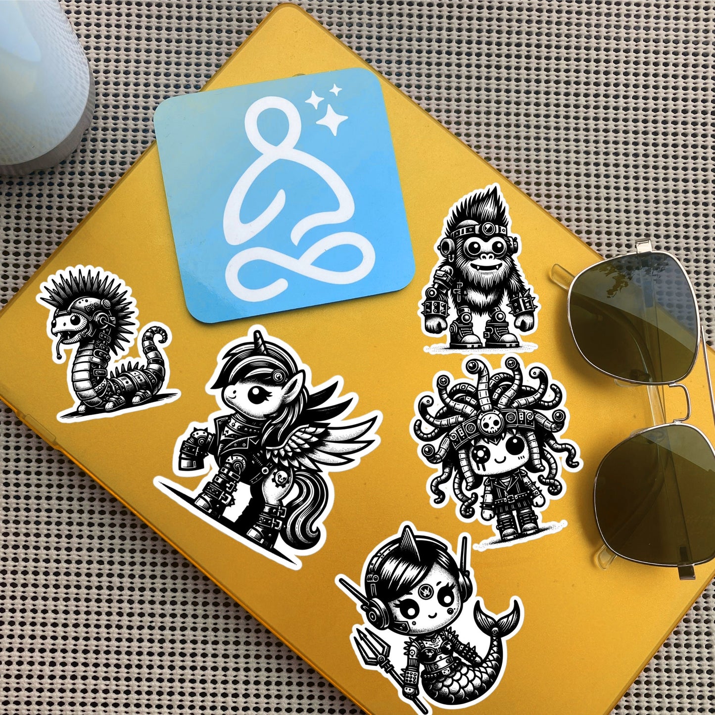 Gothic Grunge Punkrock Cryptid Vinyl Sticker Sheet Sasquatch Lock Ness Medusa Mermaid Unicorn Sticker Pack