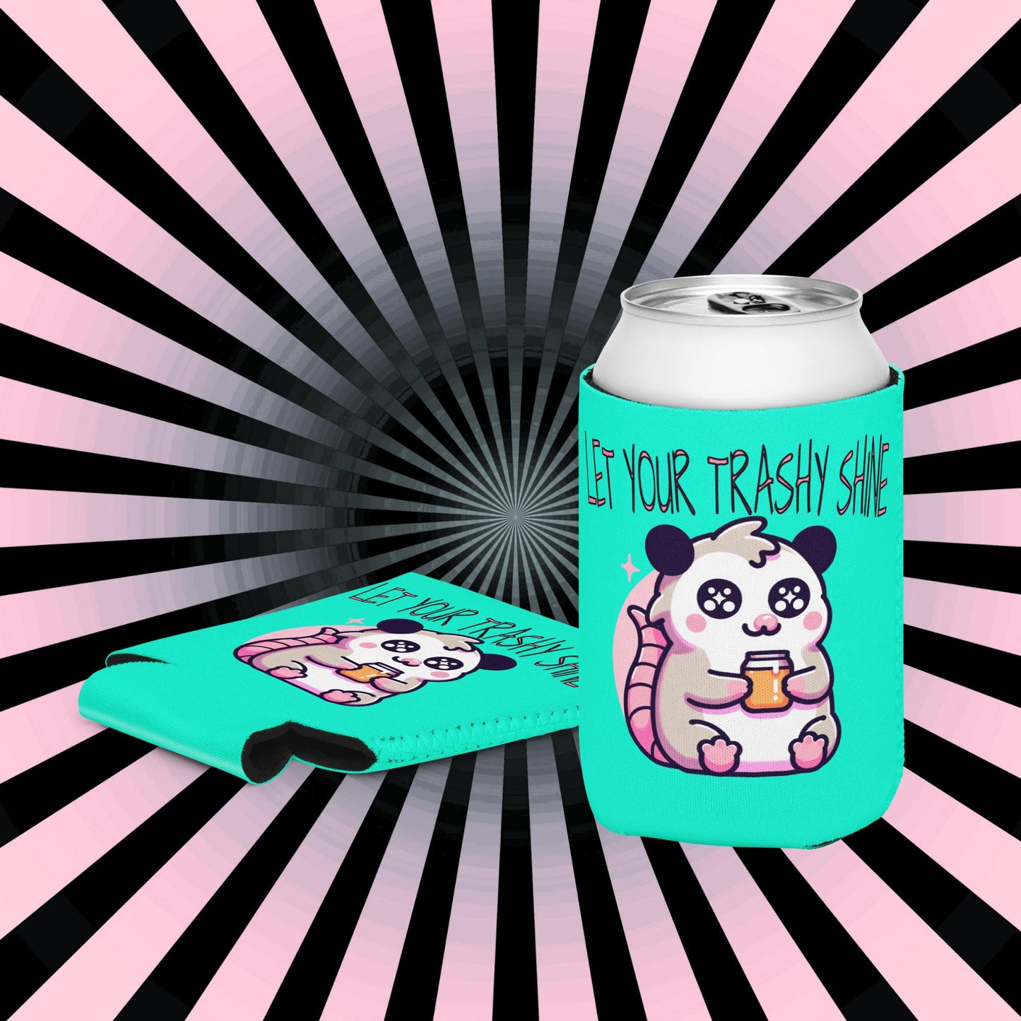 Pastel Goth Weirdcore Let Your Trashy Shine Beer Cozie Grunge Armadillo Can Cooler Koozie