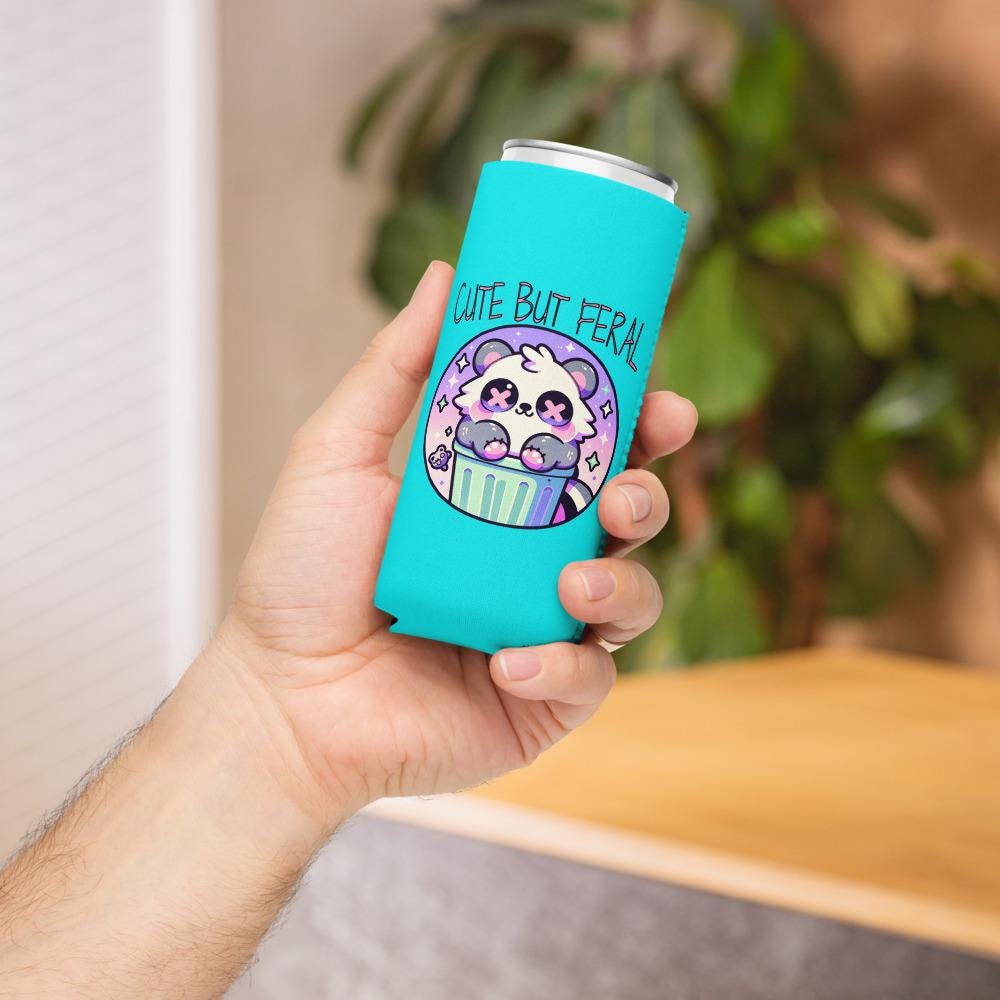 Pastel Goth Weirdcore Cute But Feral Beer Cozie Grunge Raccoon Can Cooler Koozie