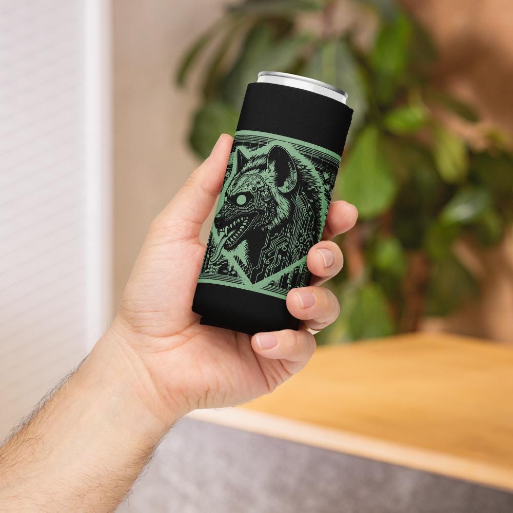 Cyber Hyena Trippy Wired Tech Vision Beer Holder Weirdcore Hyena Cozie