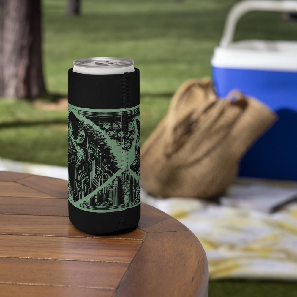 Cyber Hyena Trippy Wired Tech Vision Beer Holder Weirdcore Hyena Cozie