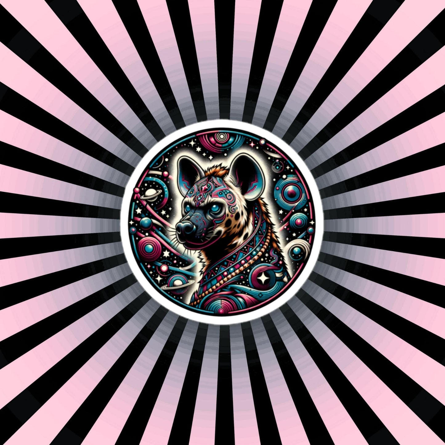 Cosmic Dystopian Futuristic Colorful Weirdcore Hyena Sticker